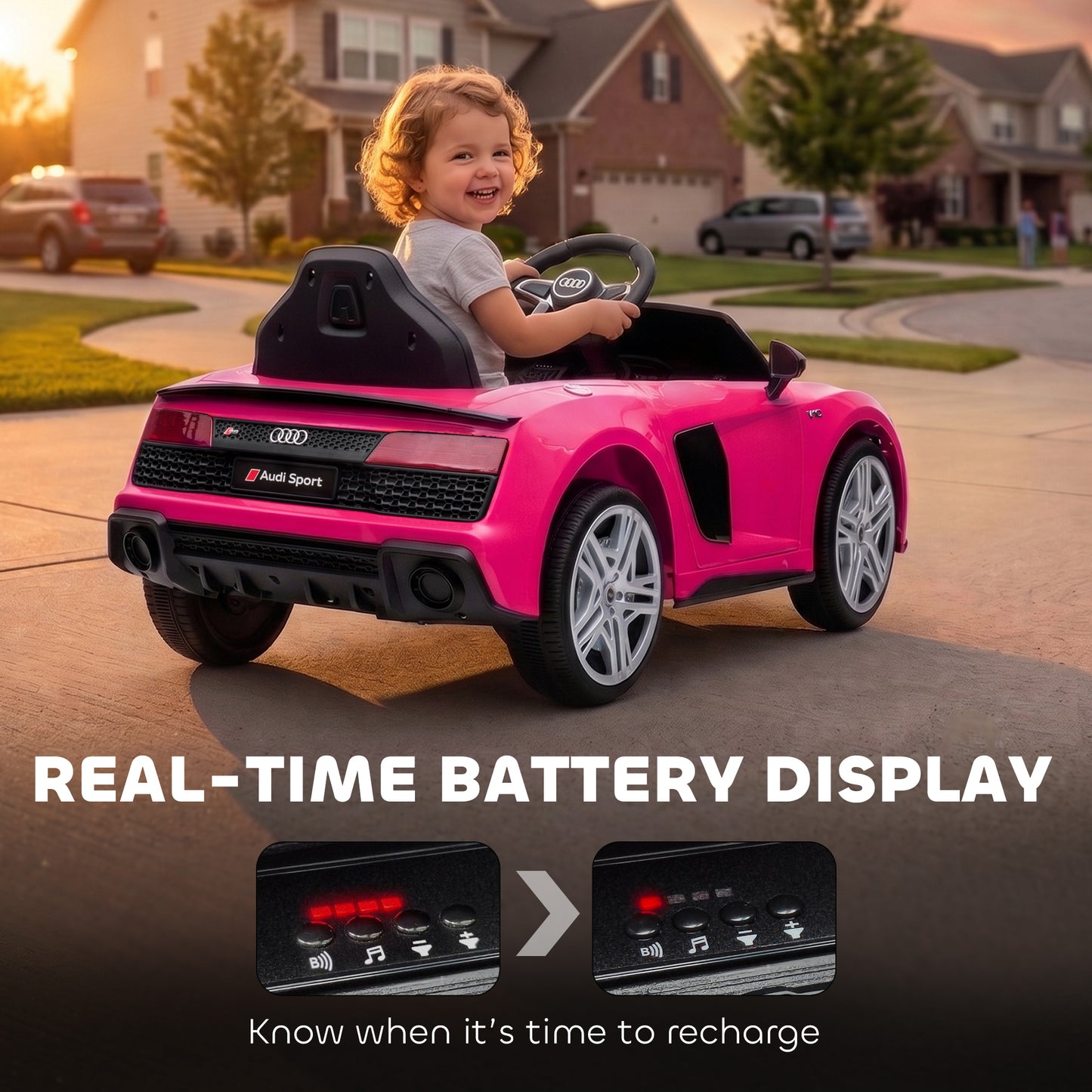 AIYAPLAY Licensed Audi R8 Spyder 12V Electric Car for Kids with Remote Control, Dual Motors, Rear Suspension, Soft Start, Pink