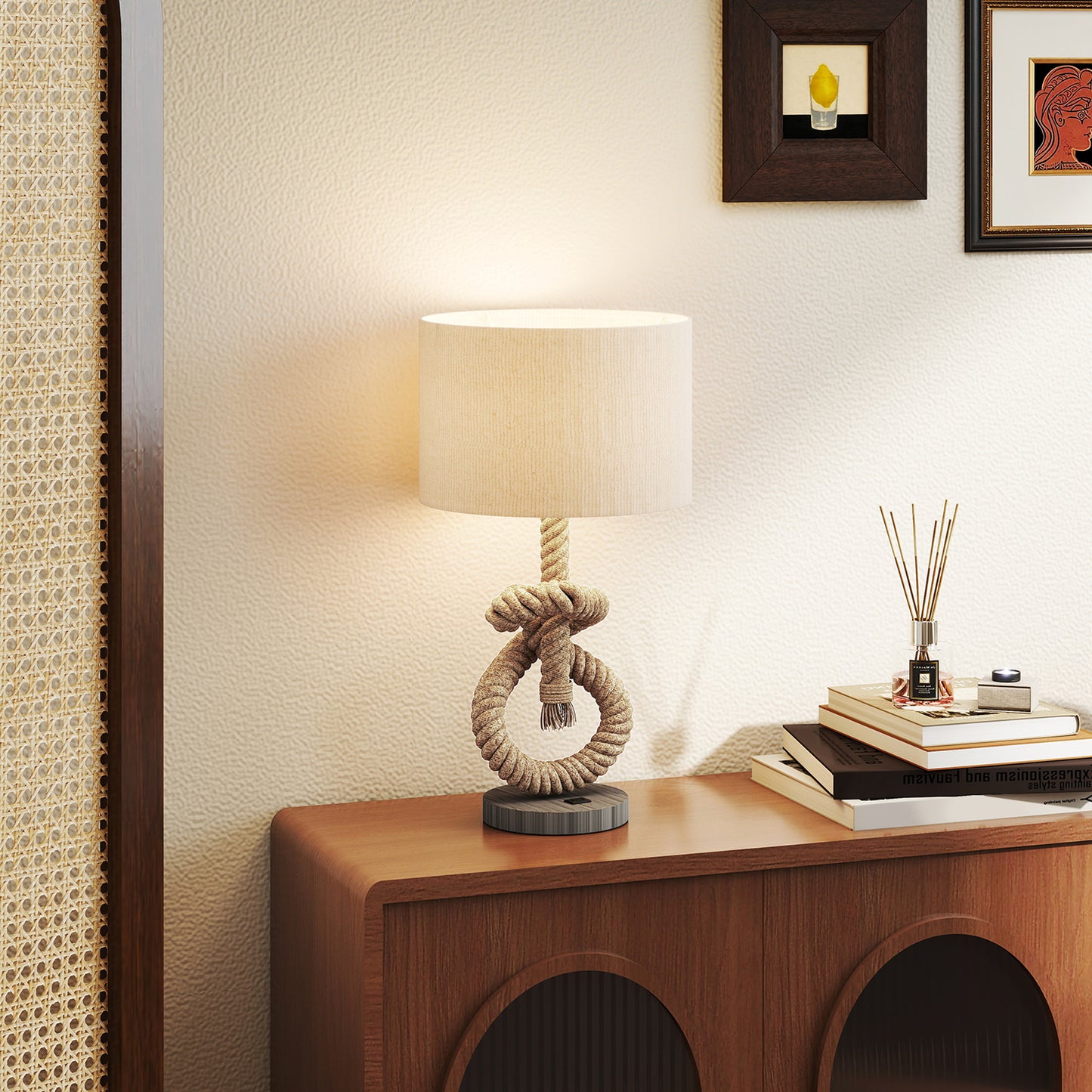 HOMCOM Nautical LED Table Lamp with USB Charging Port, Bedside Desk Lamp for Bedroom, Living Room, Home Office