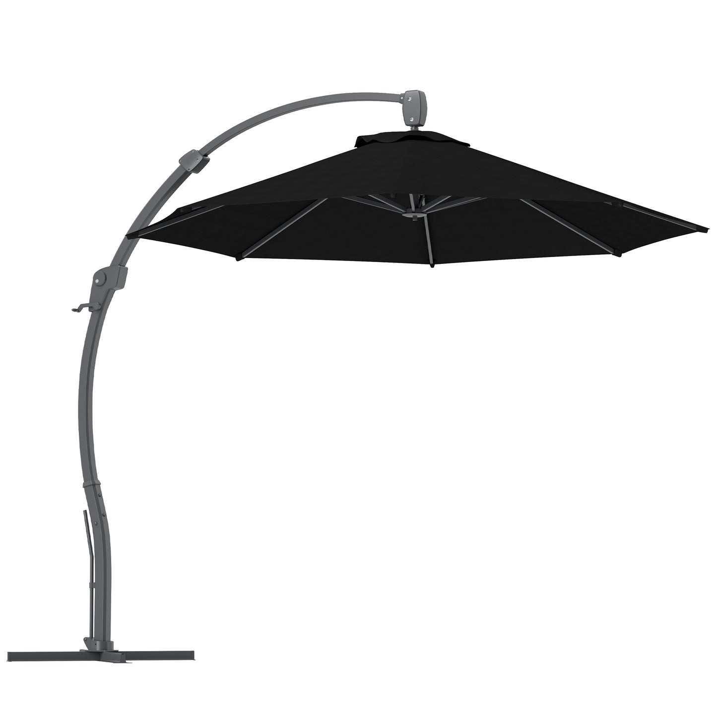 Outsunny 3(m) Garden Cantilever Parasol, Round Overhanging Umbrella with Crank Handle, Cross Base, Aluminium Frame and 360Â° Rotation, Banana Patio Umbrella for Outdoor Sun Shade, Black