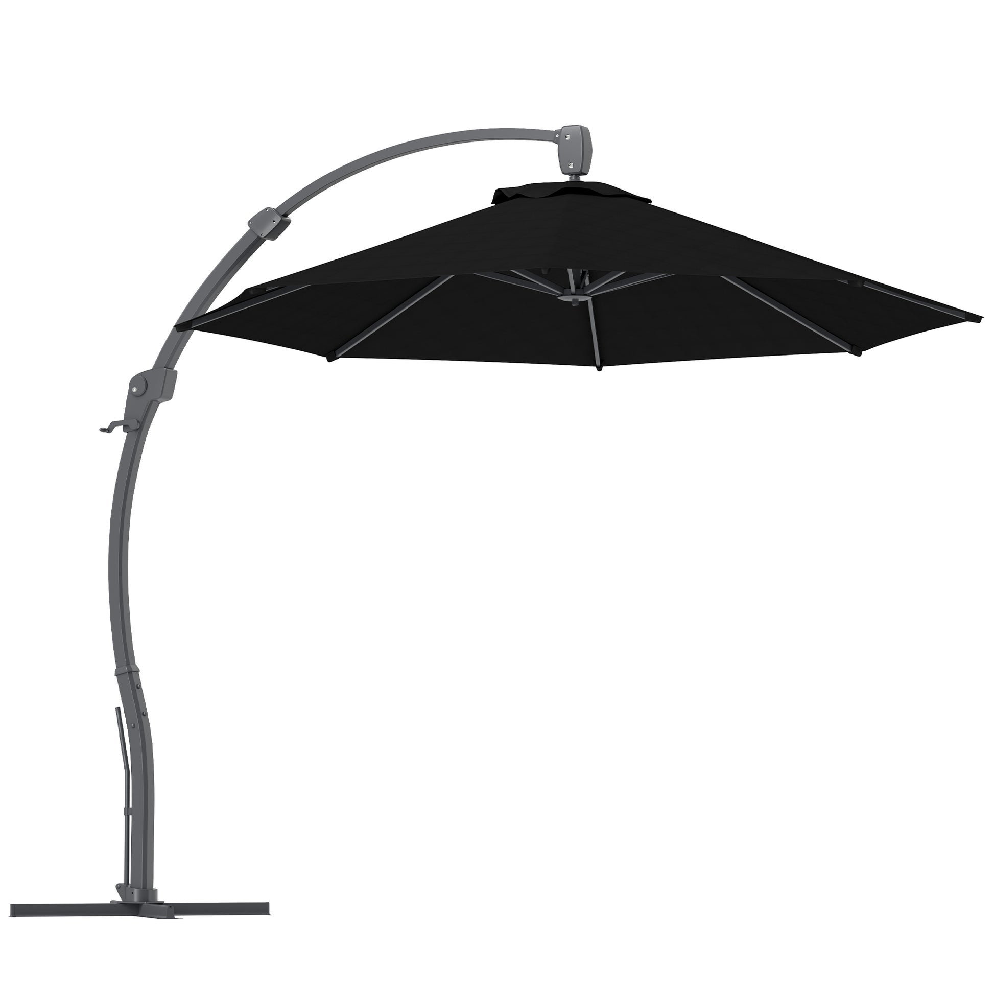 Outsunny 3(m) Garden Cantilever Parasol, Round Overhanging Umbrella with Crank Handle, Cross Base, Aluminium Frame and 360Â° Rotation, Banana Patio Umbrella for Outdoor Sun Shade, Black