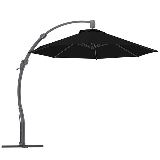 Outsunny 3(m) Garden Cantilever Parasol, Round Overhanging Umbrella with Crank Handle, Cross Base, Aluminium Frame and 360Â° Rotation, Banana Patio Umbrella for Outdoor Sun Shade, Black