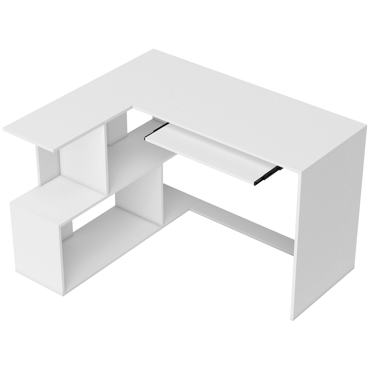 HOMCOM L-Shaped Corner Desk, Computer Desk with Keyboard Tray and Open Shelves, White Wood Effect Default Title