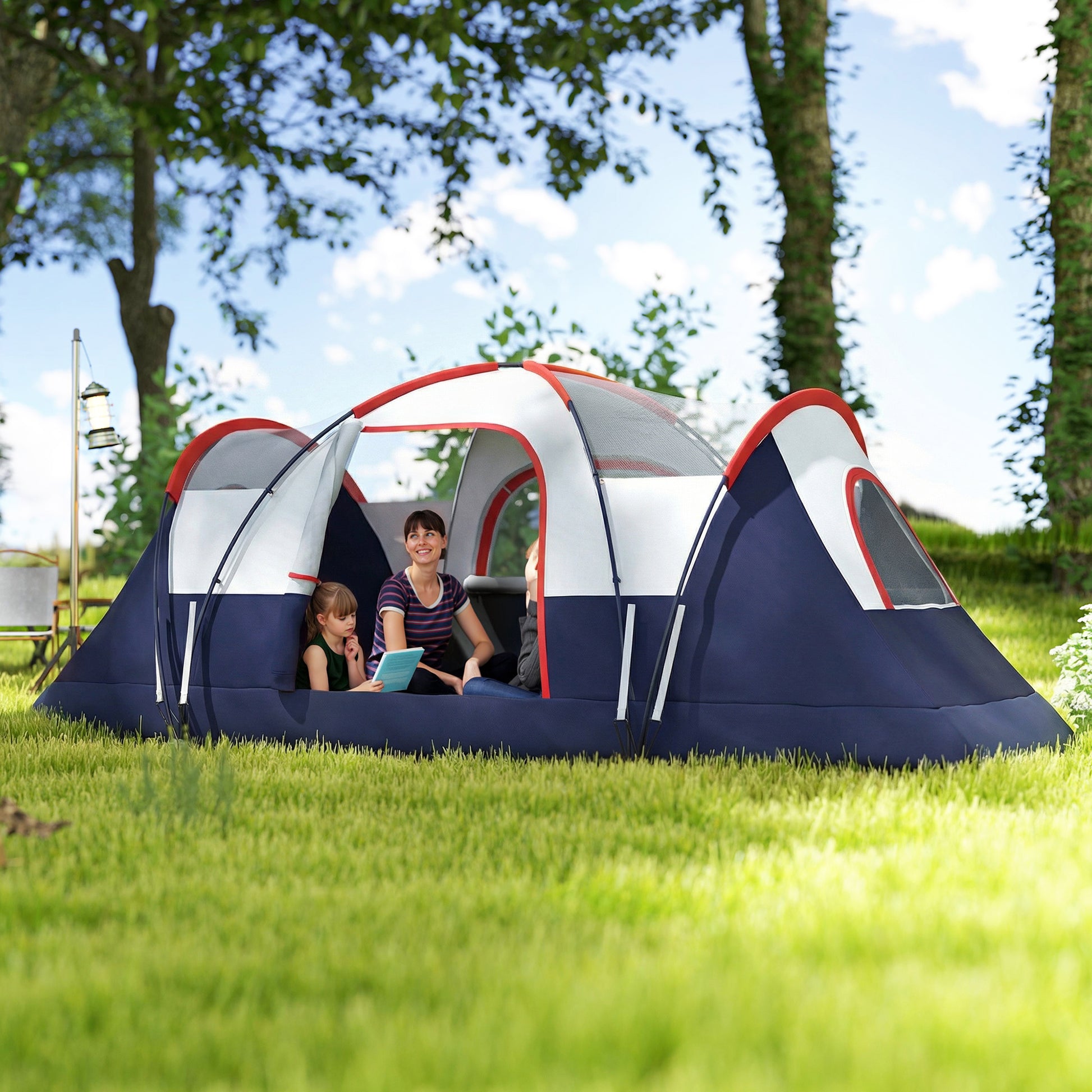 Outsunny 5 Man Camping Tent, Large Tunnel Tent, Water Resistant Hiking Shelter with Groundsheet and Carry Bag, Navy Blue