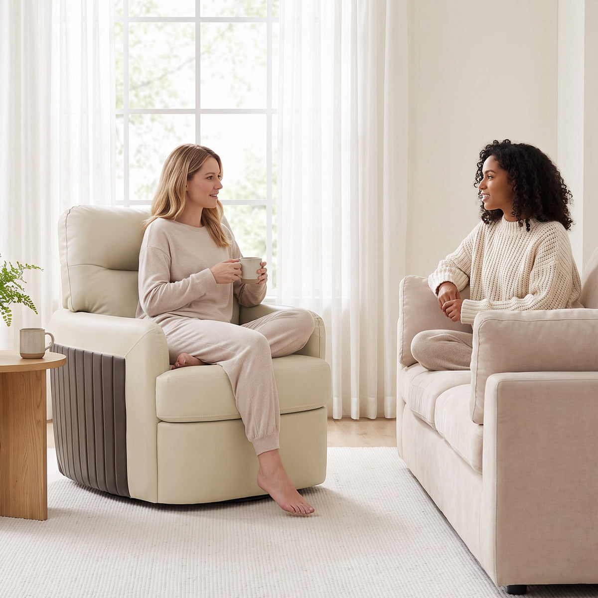 HOMCOM 360Â° Swivel Accent Chair, Modern Armchair with Thick Cushion, PU Leather Upholstered, Cream White