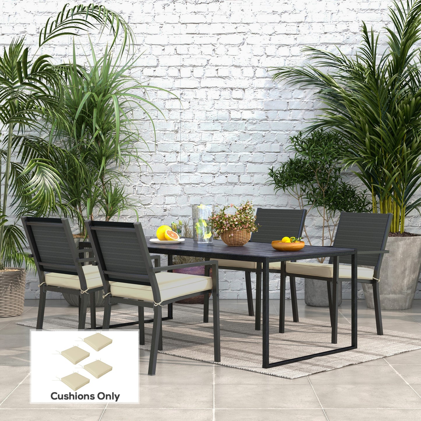 Outsunny 4-Piece Seat Cushions Pillow Replacement, Patio Chair Cushions Set with Ties for Indoor Outdoor, Beige