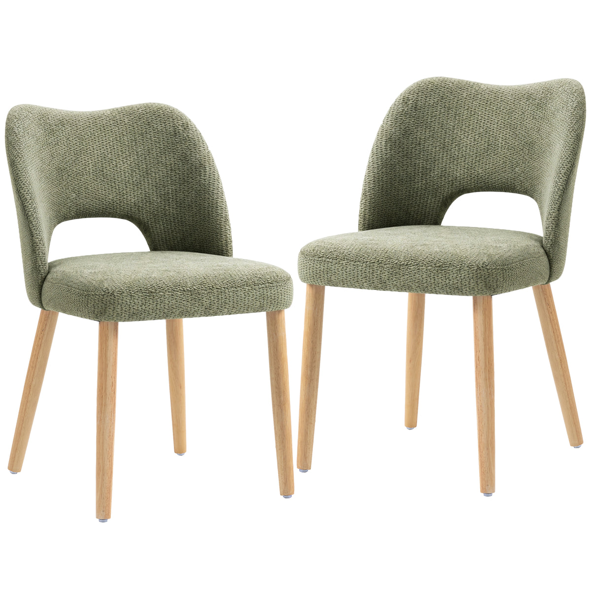 HOMCOM Dining Chairs Set Upholstered Kitchen Chenille Tool Free Assembly Rubberwood Legs, Green Default Title
