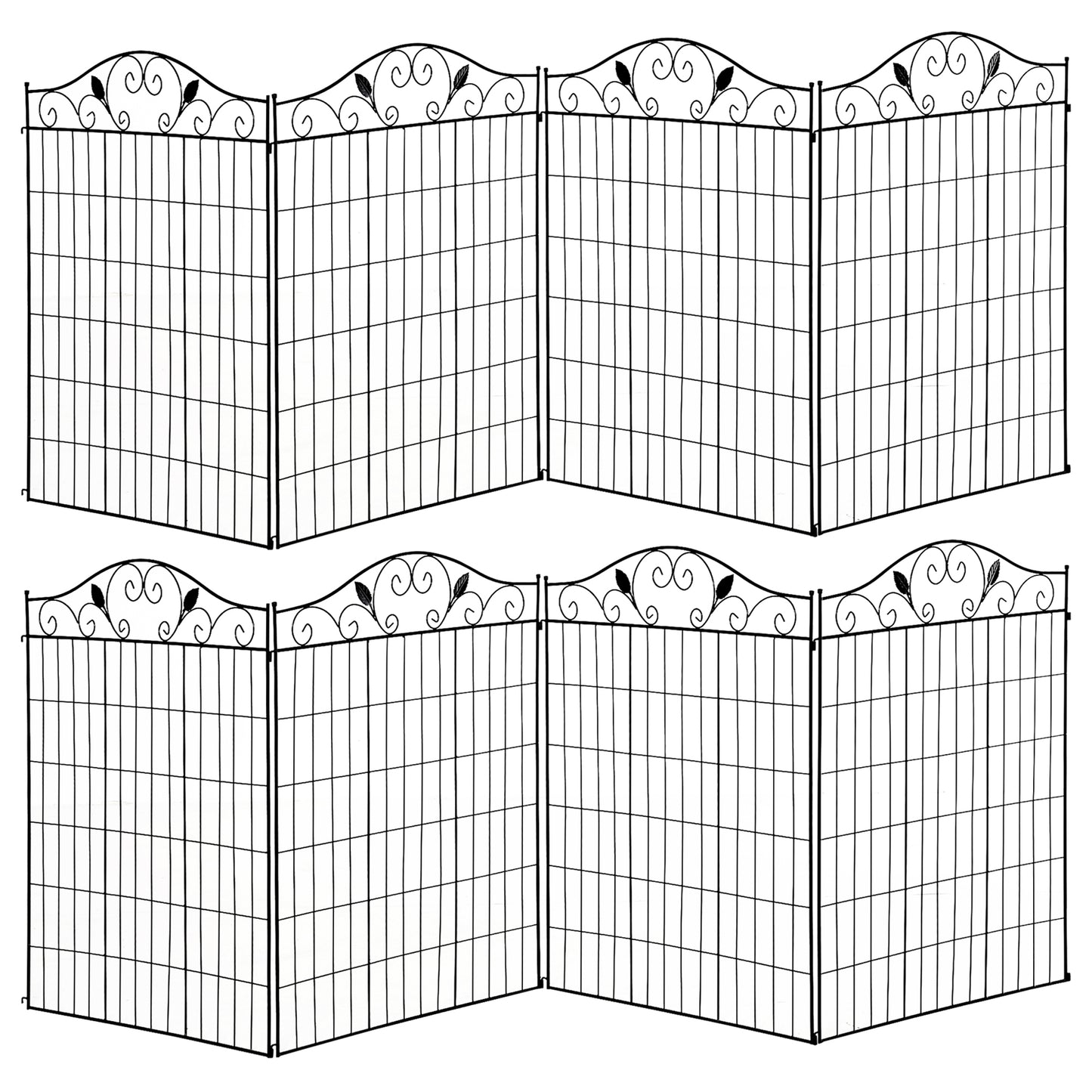 Outsunny Set of 2 Decorative Garden Fence, 8 Panels Metal Picket Fence, Versatile Shapes for Patio Lawn, 365cm x 112cm, Black