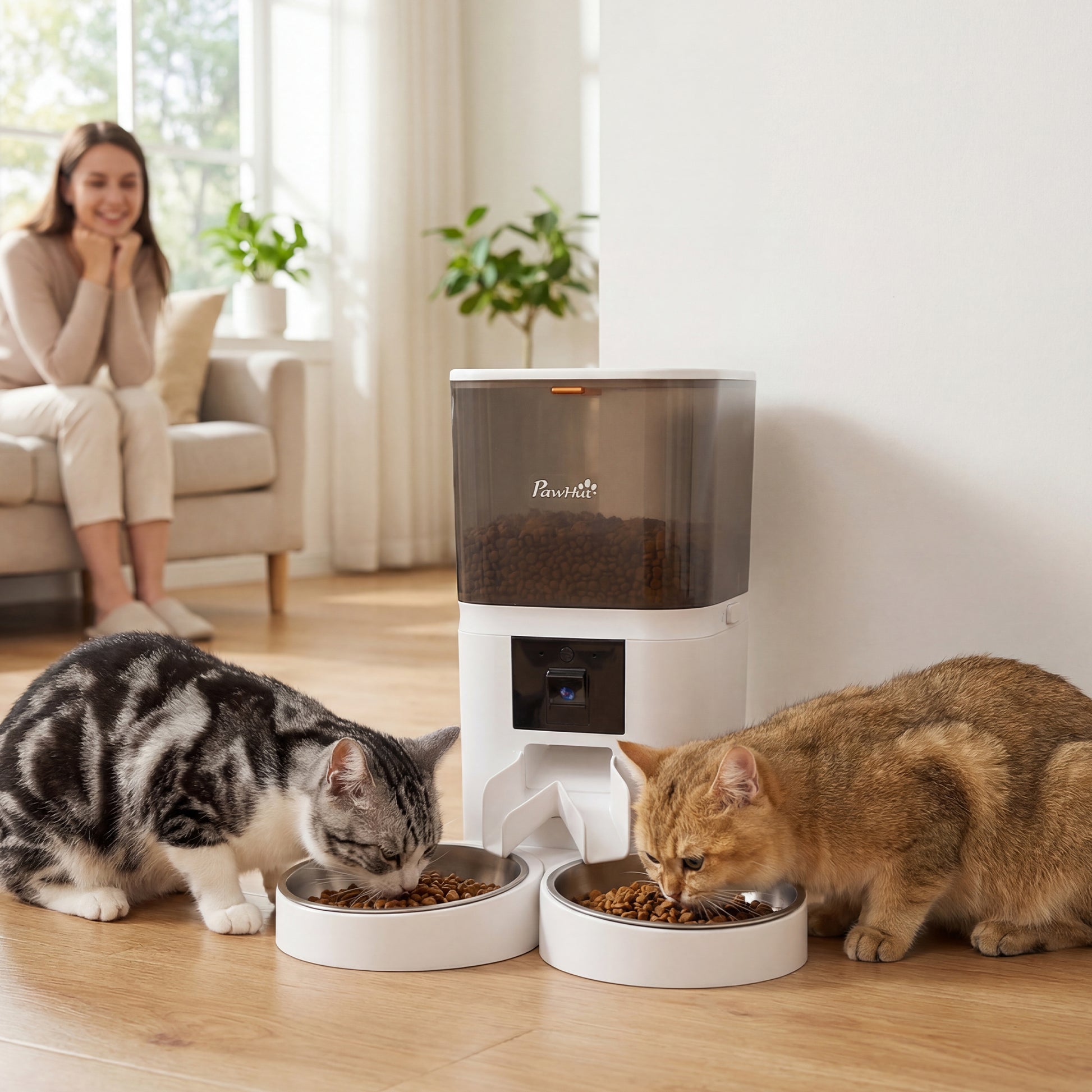 PawHut Automatic Cat Feeder for 2 Cats with HD Cameraï¼Œ2.4G & 5G WiFi Pet Food Dispenser 6L APP Control
