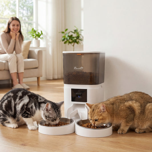 PawHut Automatic Cat Feeder for 2 Cats with HD Cameraï¼Œ2.4G & 5G WiFi Pet Food Dispenser 6L APP Control