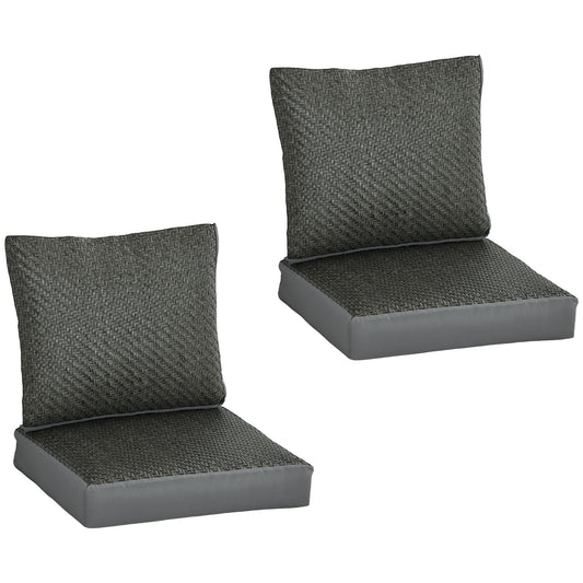 Outsunny 4 Pieces Outdoor Seat Cushions with Backrest, Fabric and PE Rattan Cover, Water Repellent Seat Pads for Chair, Swing, Sofa, Grey