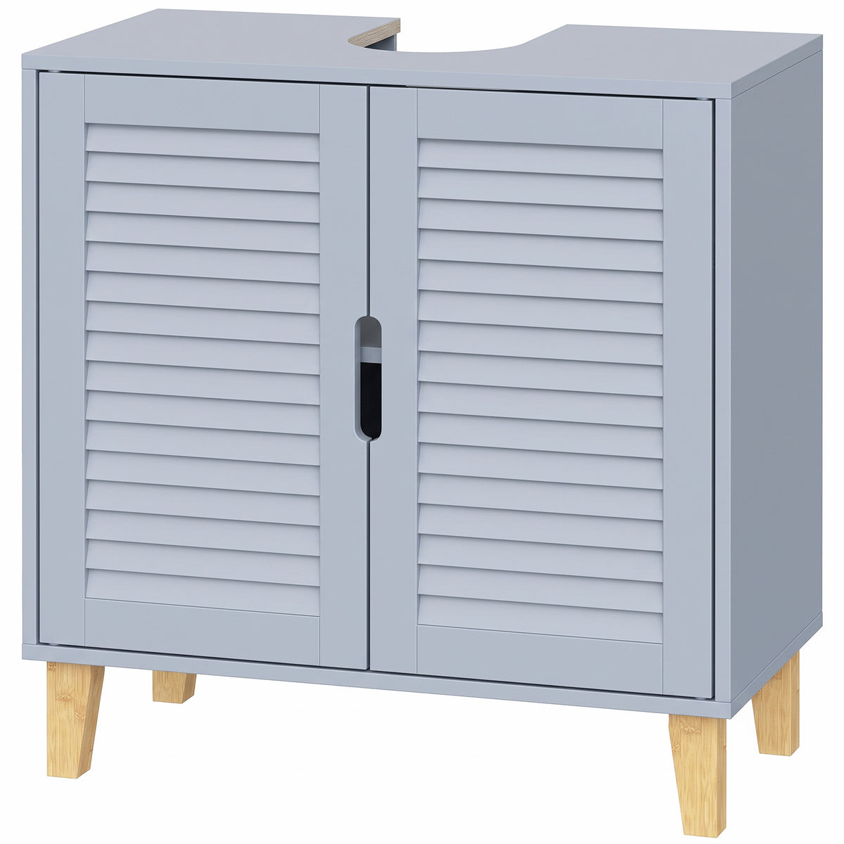 HOMCOM Under Sink Bathroom Cabinet Adjustable Shelf Under Sink Cabinet 2 Louvered Doors, Grey Default Title