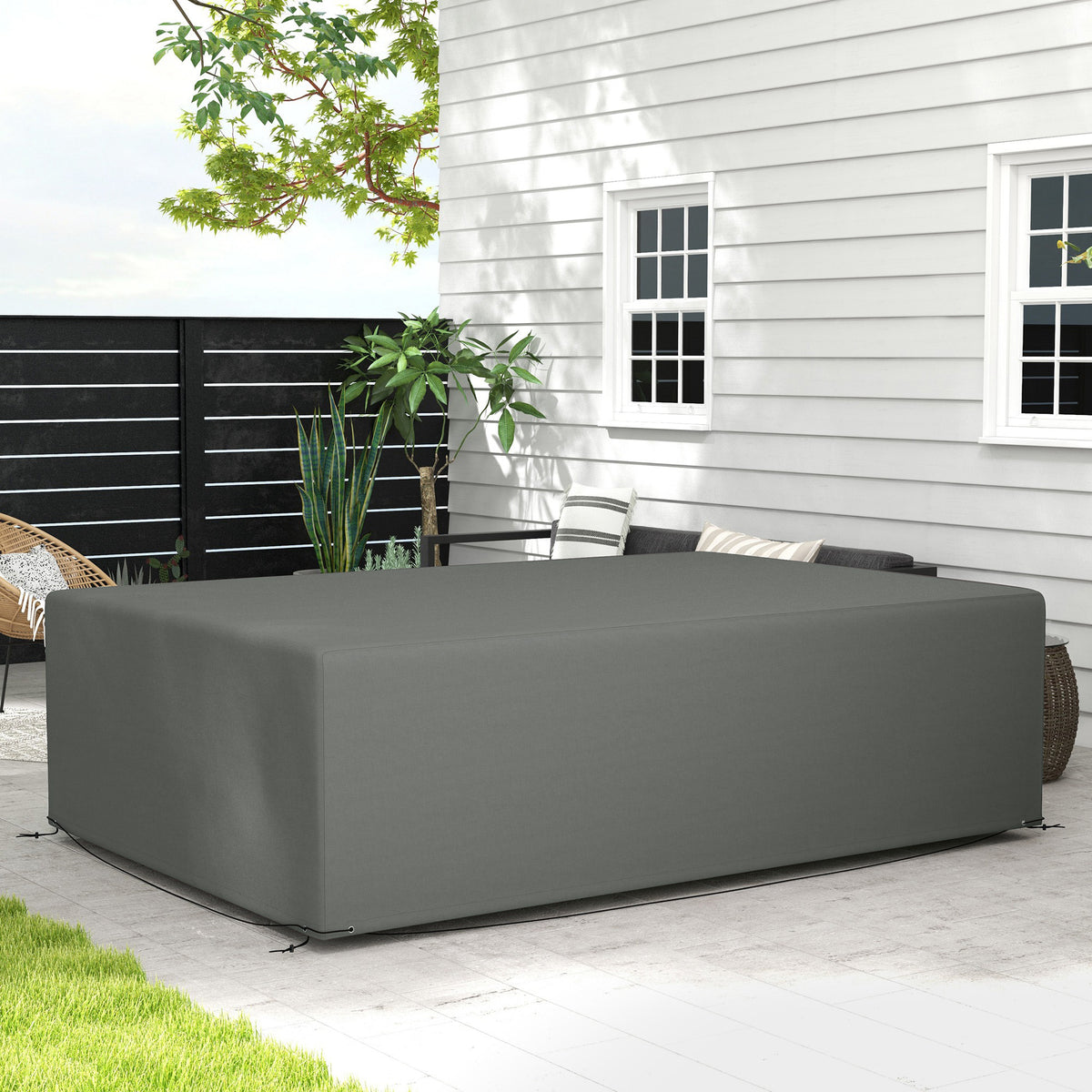 Outsunny Outdoor Garden Furniture Cover Waterproof, Anti-UV 600D Heavy Duty Oxford Fabric Patio Furniture Cover for Rectangular Sofa Table Set, Dark Grey, 245 x 165 x 66 cm