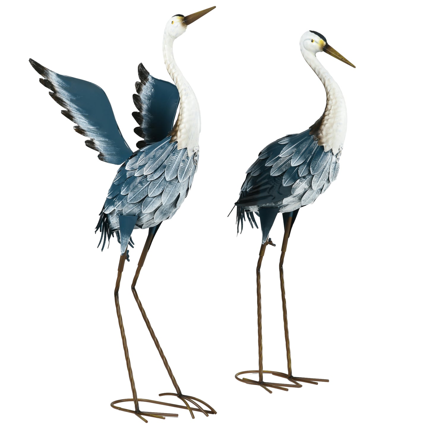Outsunny Heron Garden Statues, Standing Garden Ornament, Metal Garden Gift with Stakes, Blue & White Default Title