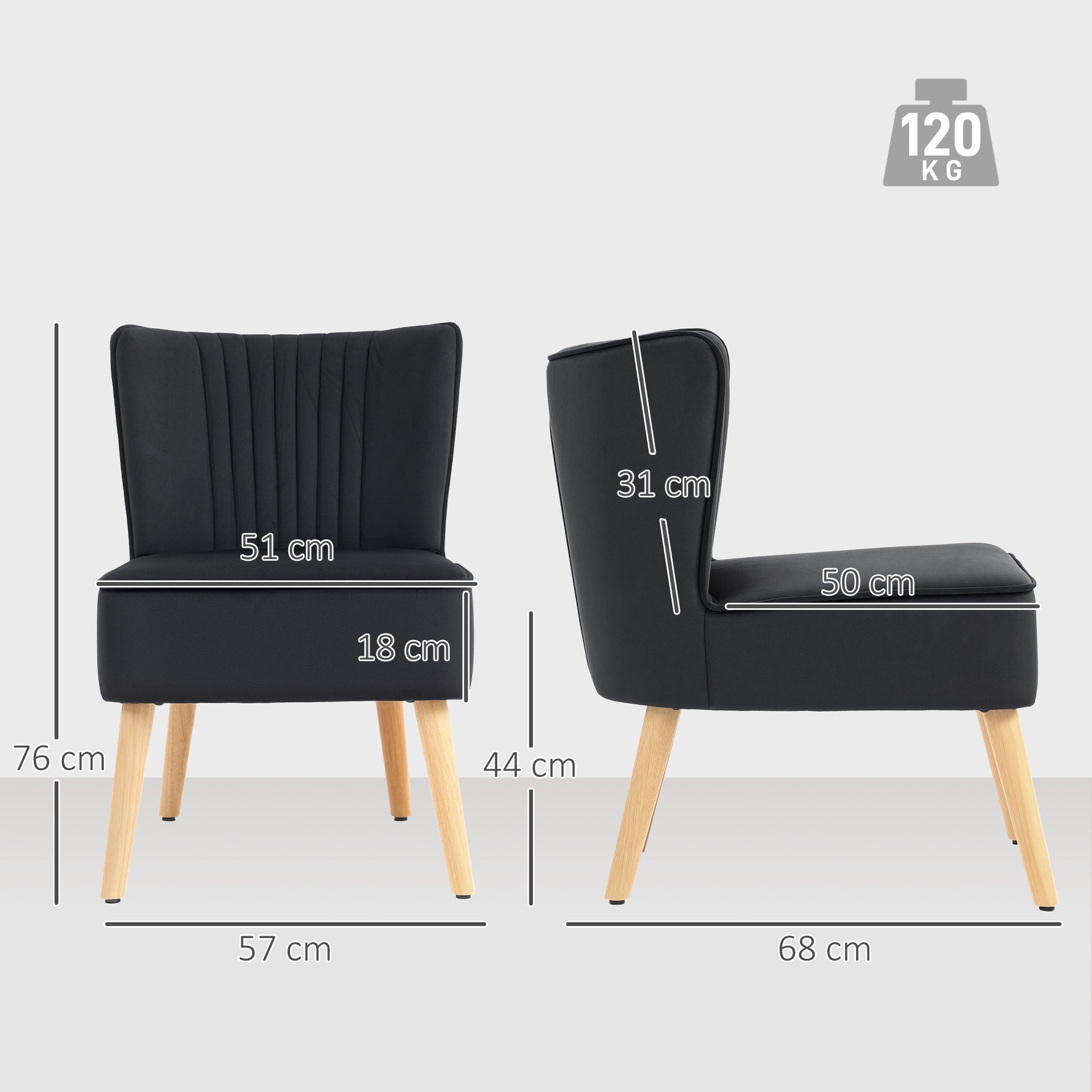 HOMCOM Modern Accent Chair, Fabric Living Room Chair with Rubber Wood Legs and Thick Padding, Black