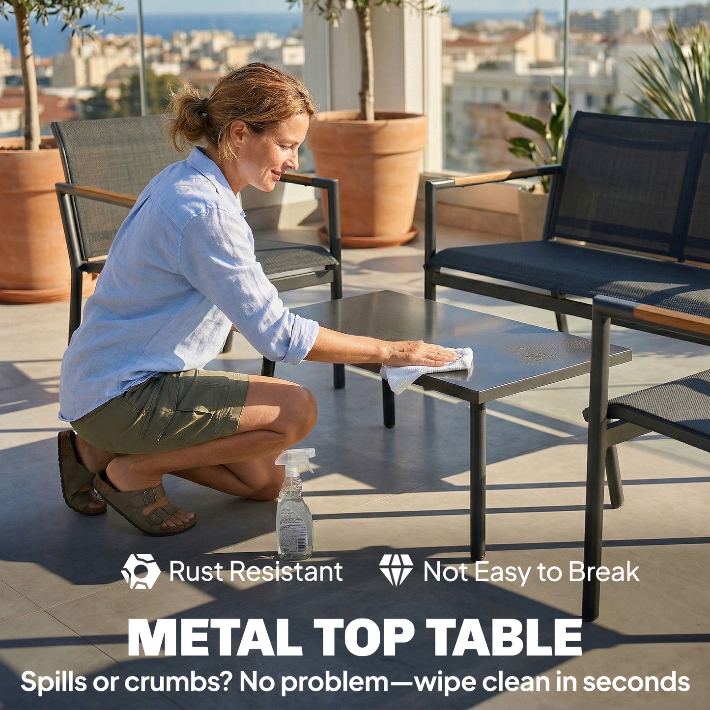 Outsunny 4 Seater Garden Furniture Set with Loveseat, Armchairs, Table, Metal Garden Sofa Set with Breathable Seats, Grey