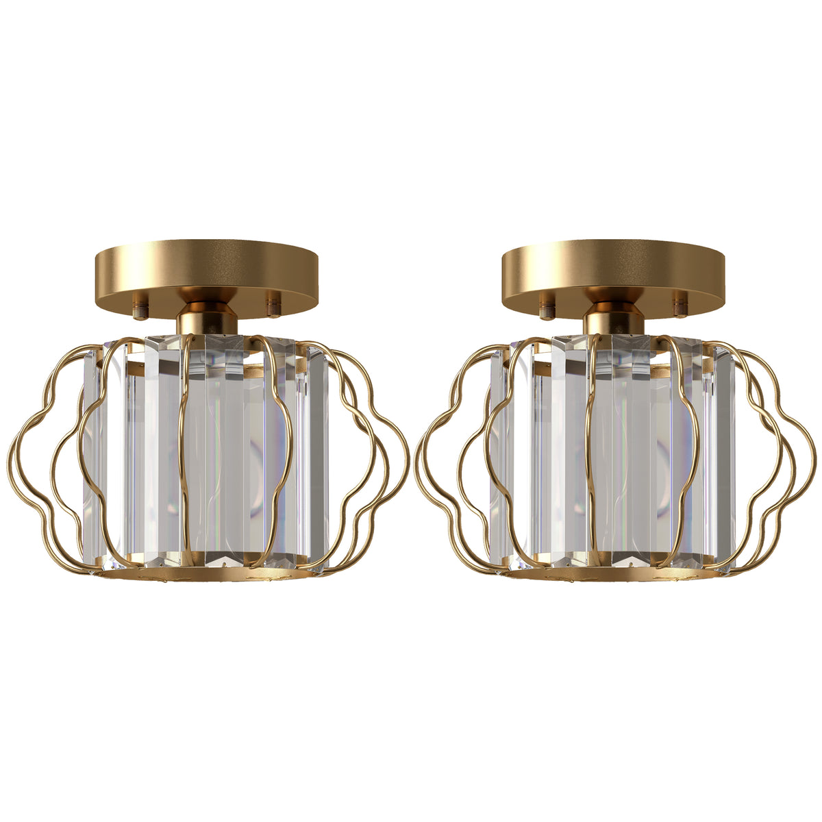 HOMCOM Crystal Ceiling Light Fixtures, Modern Semi-Flush Ceiling Lighting with Crystal Strips, 2 Pack, Gold Tone Default Title