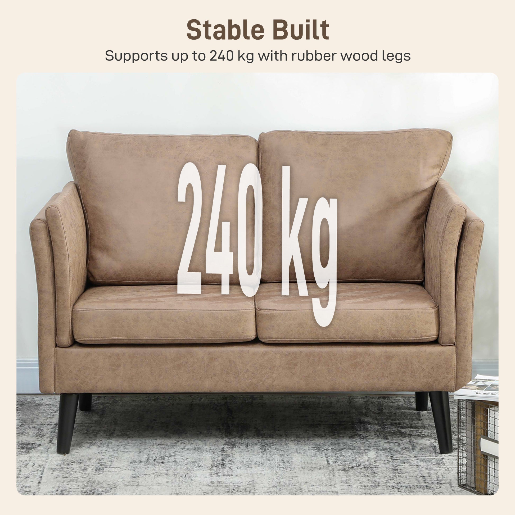 HOMCOM Two-Seater Leathaire Sofa - Light Brown