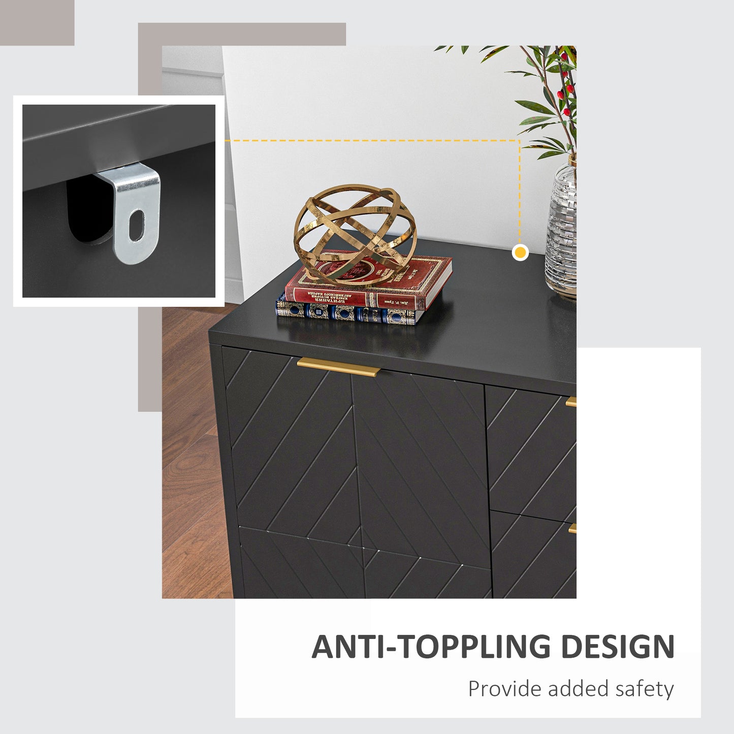 HOMCOM Sideboard with 3 Drawers and Adjustable Shelves for Living Room - Black