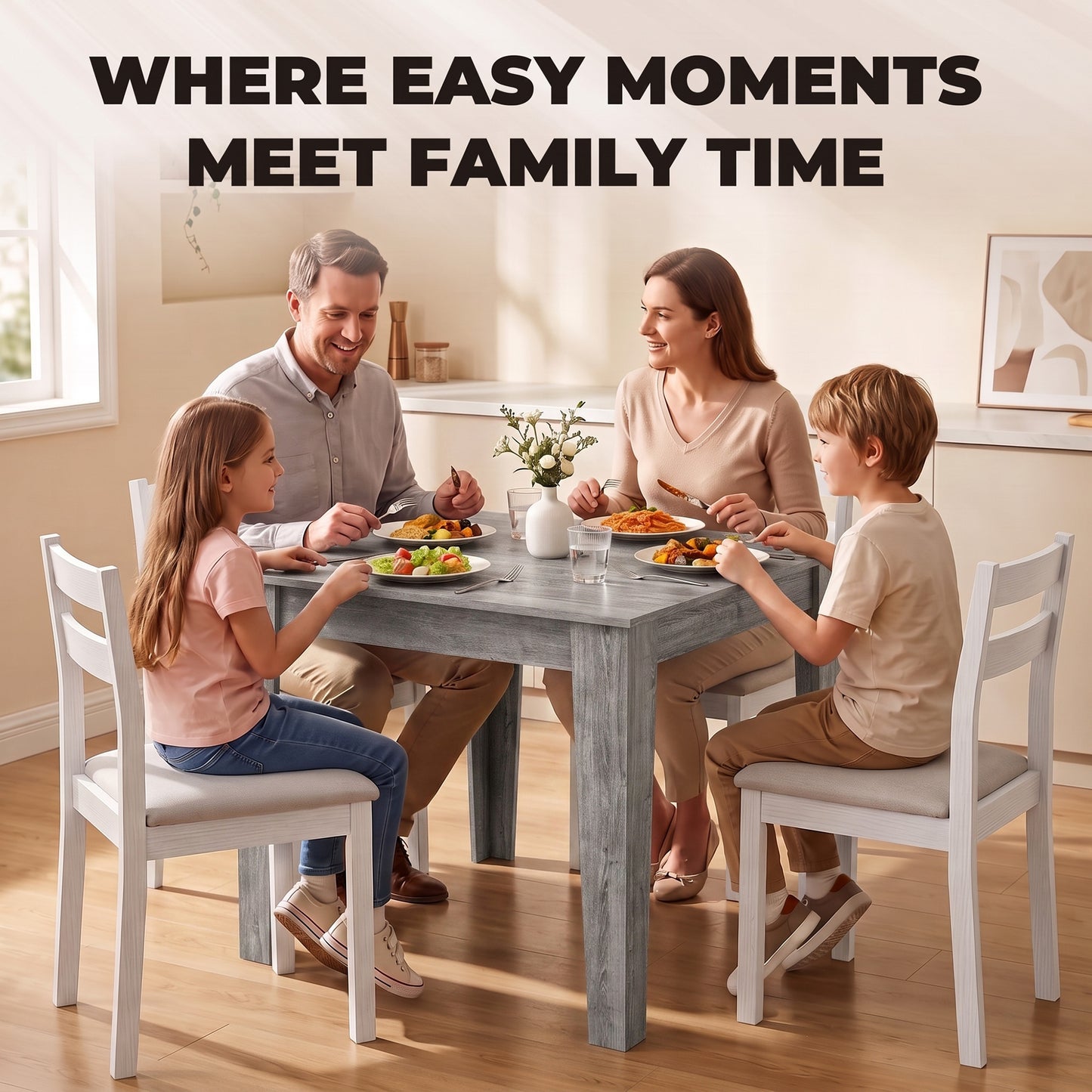 HOMCOM Dining Table for 4, 80L x 80W x 75Hcm, Modern Square Kitchen Table with Wood Effect Tabletop, Grey Wood Effect
