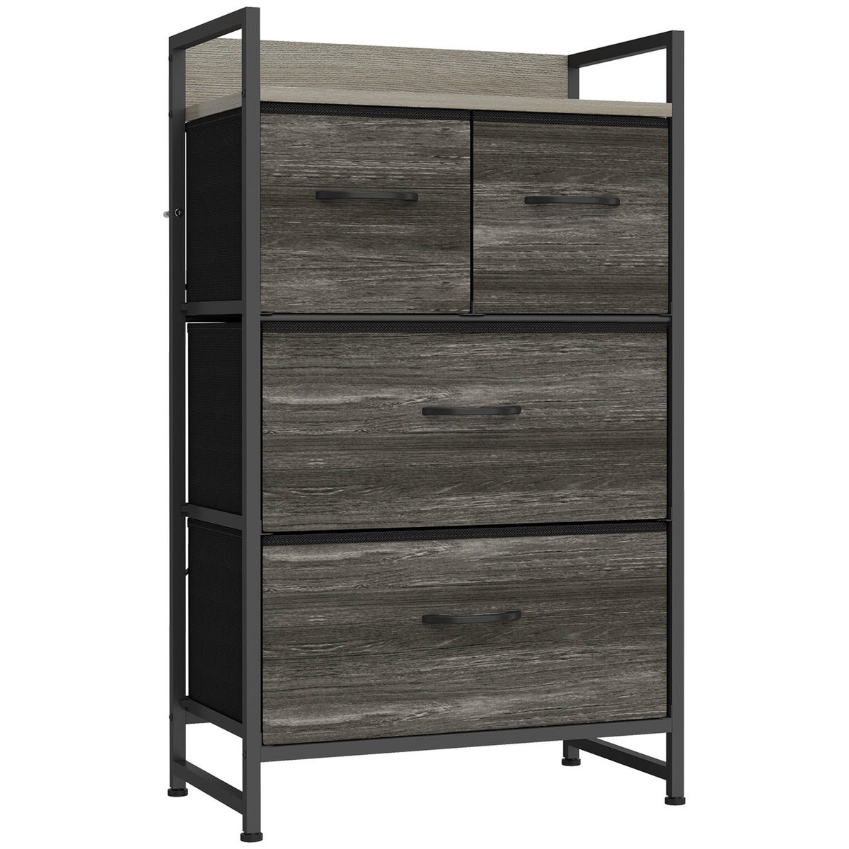 HOMCOM Rustic Chest of Four Fabric Drawers - Grey Wood Effect Default Title
