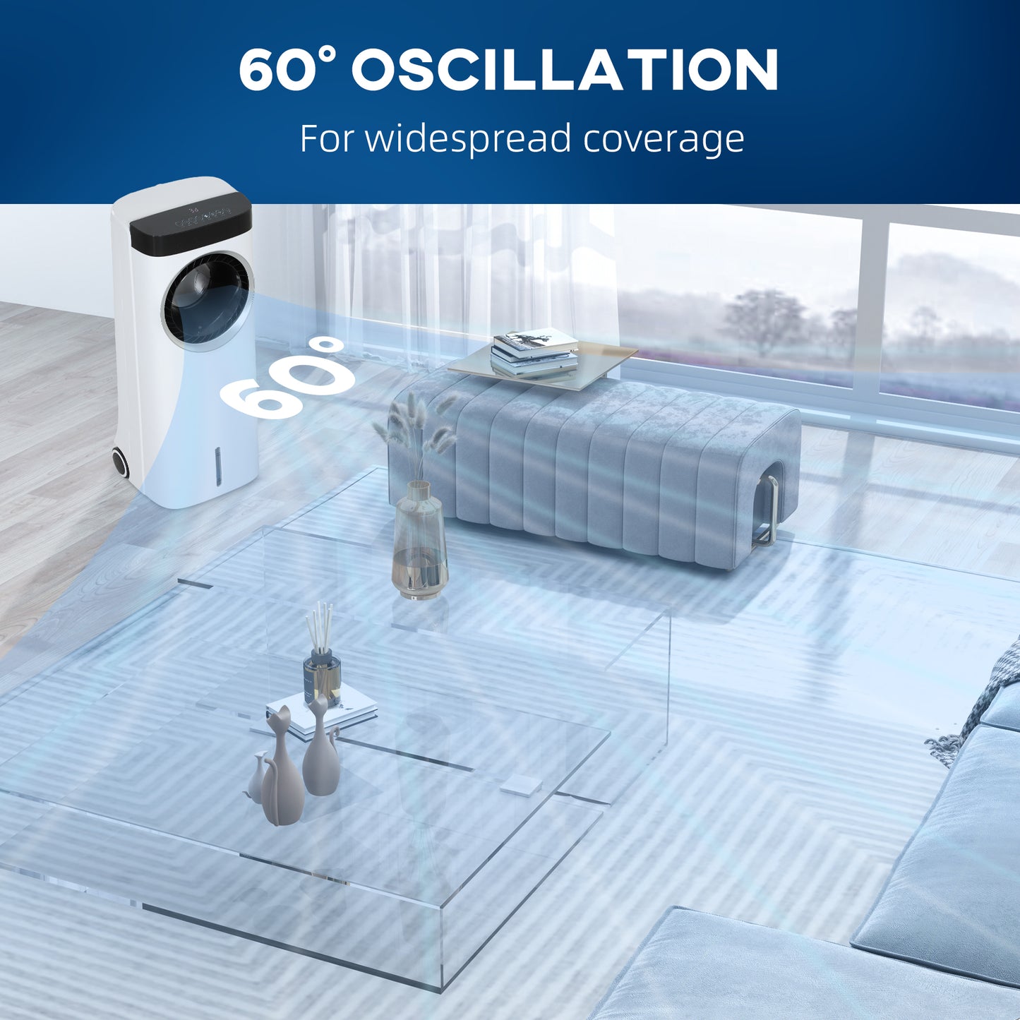 HOMCOM Evaporative Air Cooler, 6.5L 4-in-1 Bladeless Portable Cooler, Fan, Humidifier, Air Clean Anion with Oscillation, 6 Speeds, 24H Timer, Sleep Mode, 2 Ice Packs, Wheels, Remote, for Home Office