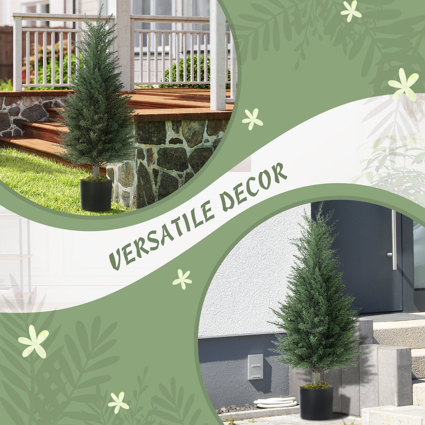 HOMCOM Artificial Plants Outdoor, 90 cm Fake Cypress Tree with Plastic Pots, UV-Resistant Faux Plants for Garden Front Porch Decoration, 2 Pack