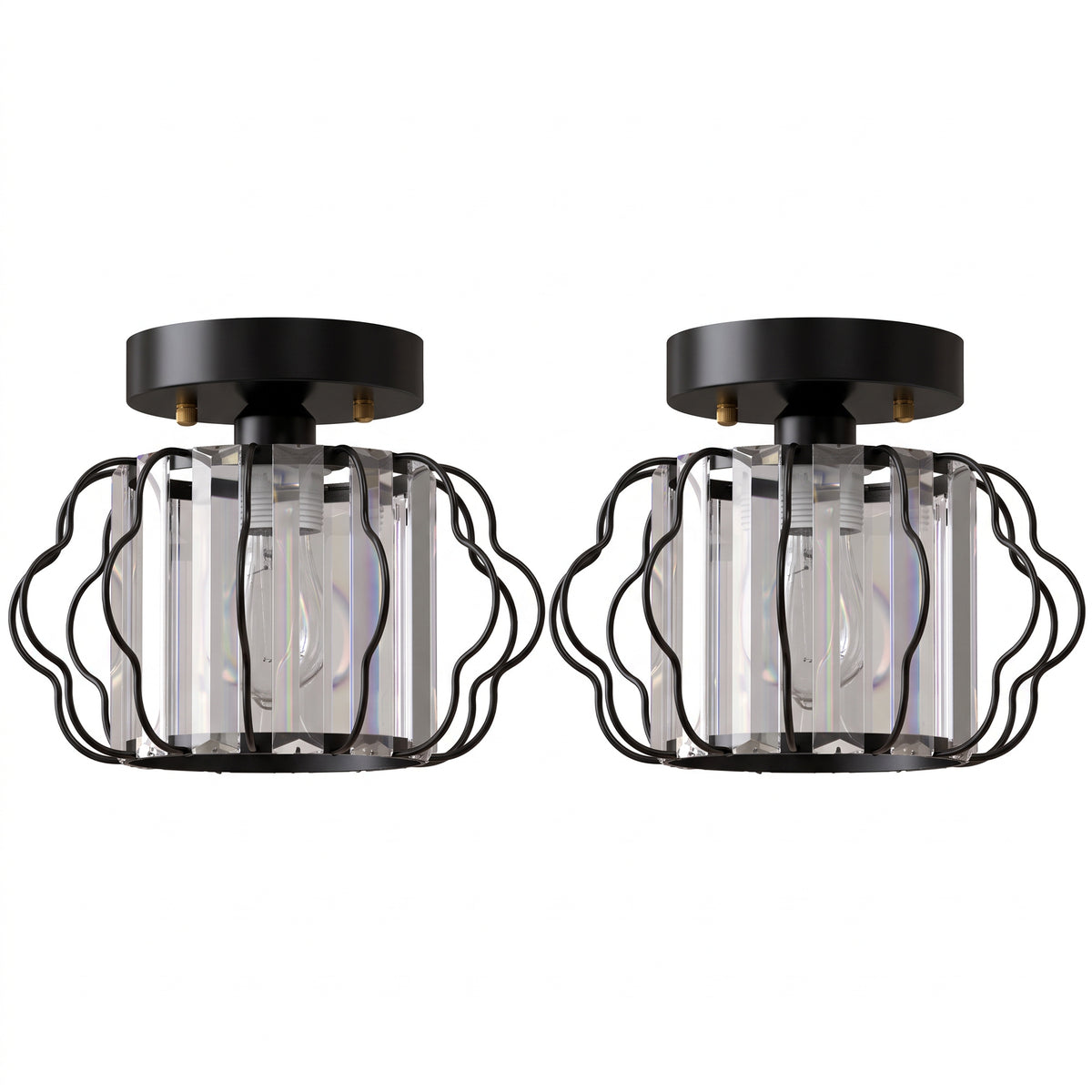 HOMCOM Crystal Ceiling Light Fixtures, Modern Semi-Flush Ceiling Lighting with Crystal Strips, 2 Pack, Black Default Title