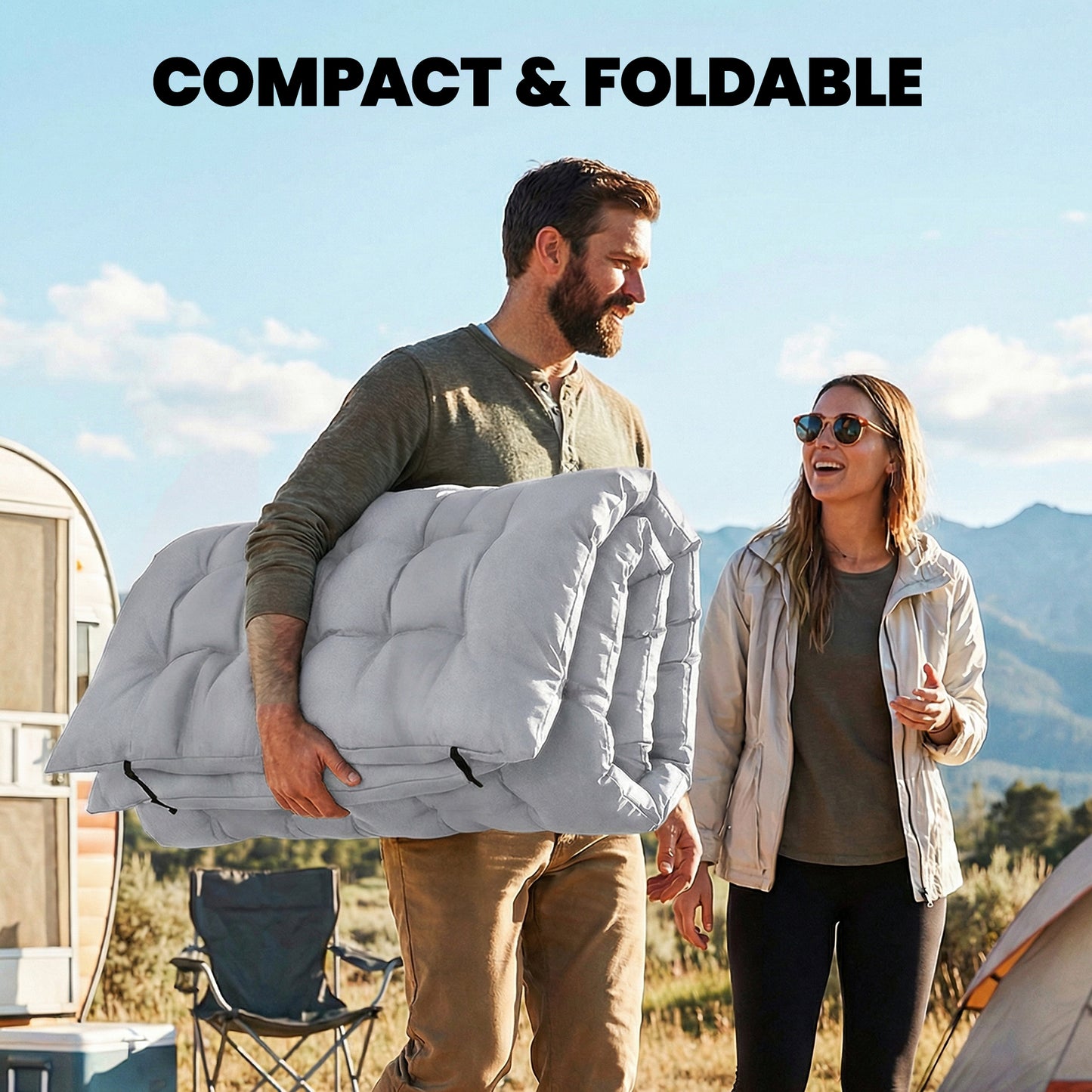 Outsunny Sleeping Mat, Foldable Camping Mattress Pad with Elastic Straps, Light Grey