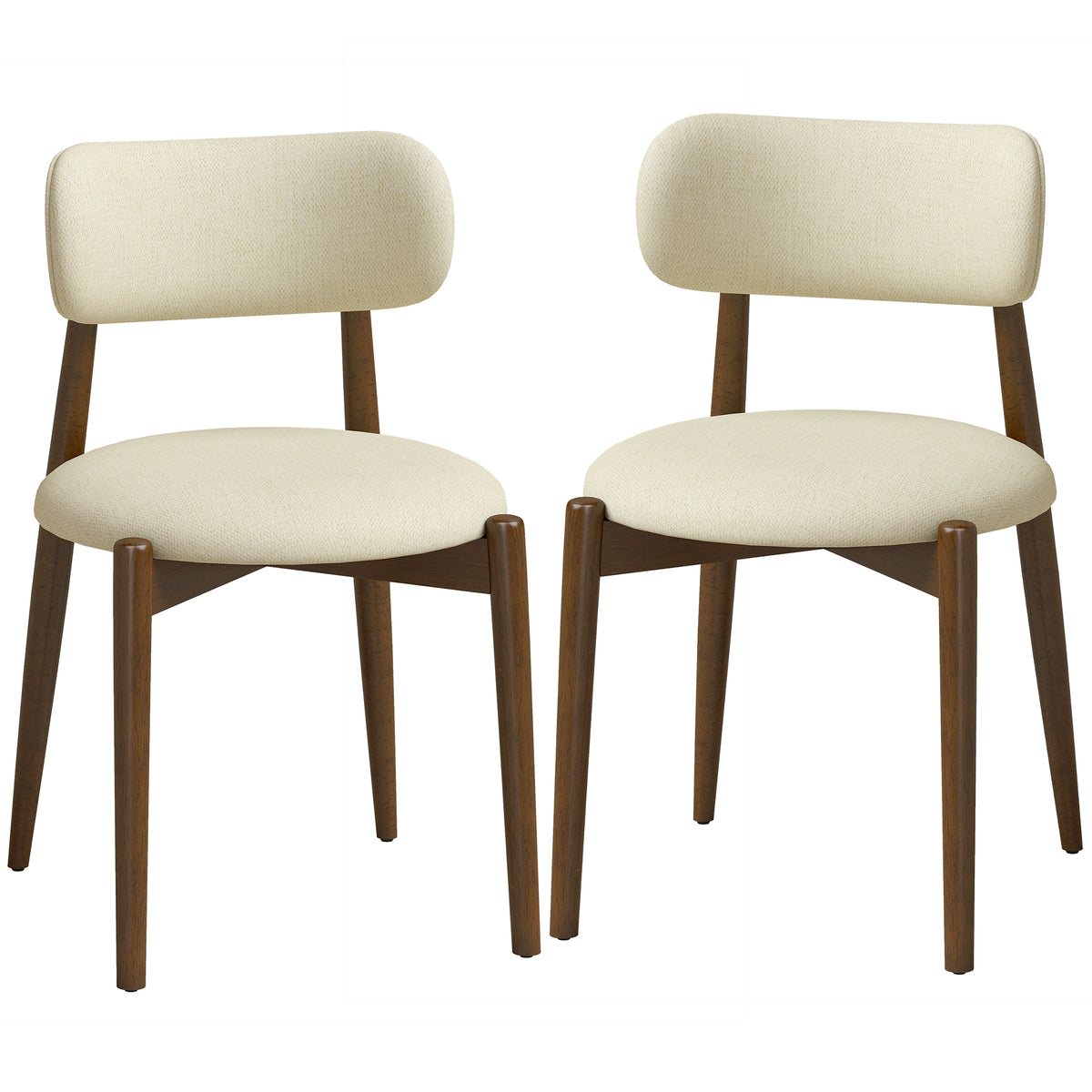 HOMCOM Dining Chairs Chenille Upholstered Kitchen Chairs Curved Backrest Rubberwood Legs Beige Default Title