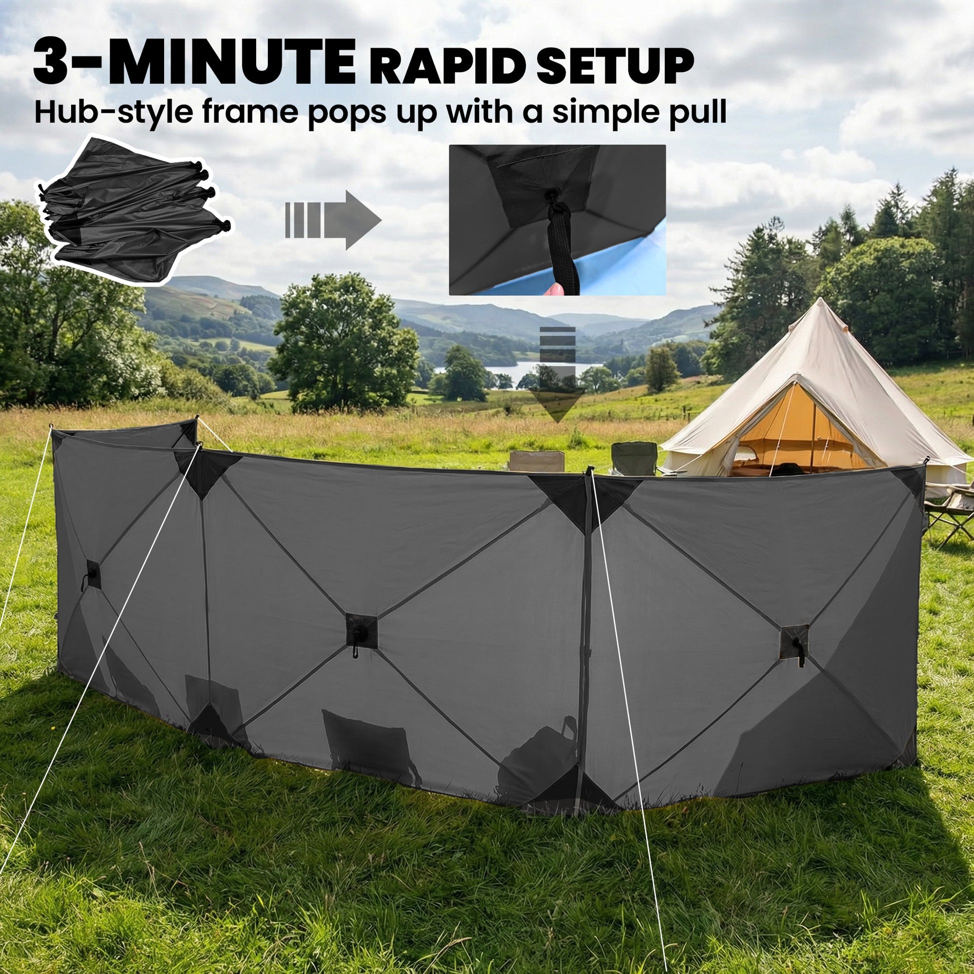 Outsunny Camping Windbreak Pop Up Windbreaker Blocker with Ropes Pegs for Beach Caravan Outdoor 480 x 120 cm