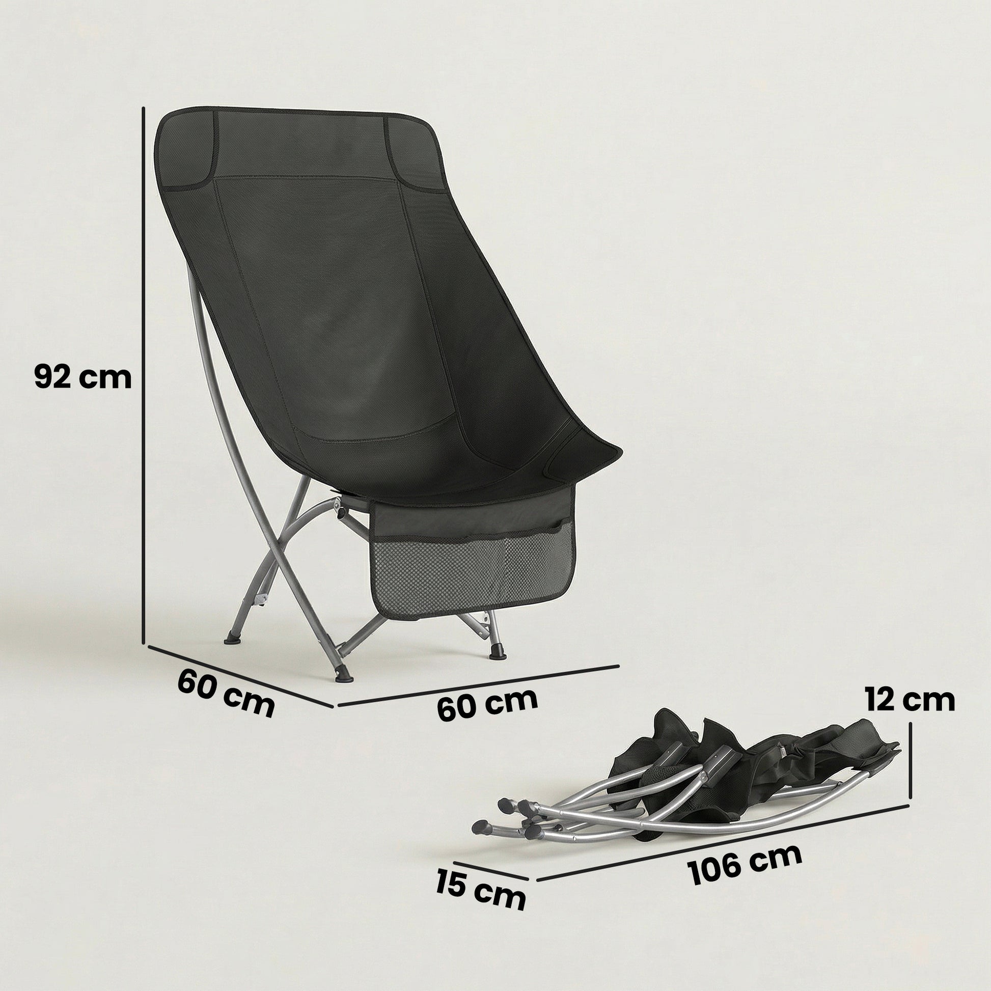 Outsunny Camping Chair for Adults Heavy Duty Folding Camp Chair with Side Pocket and Carry Bag Black