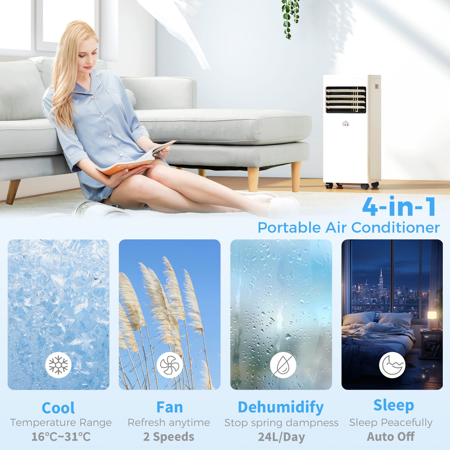 HOMCOM Portable Air Conditioner 9000 BTU, Air Conditioning Unit with Digital Display for Room up to 28ãŽ¡