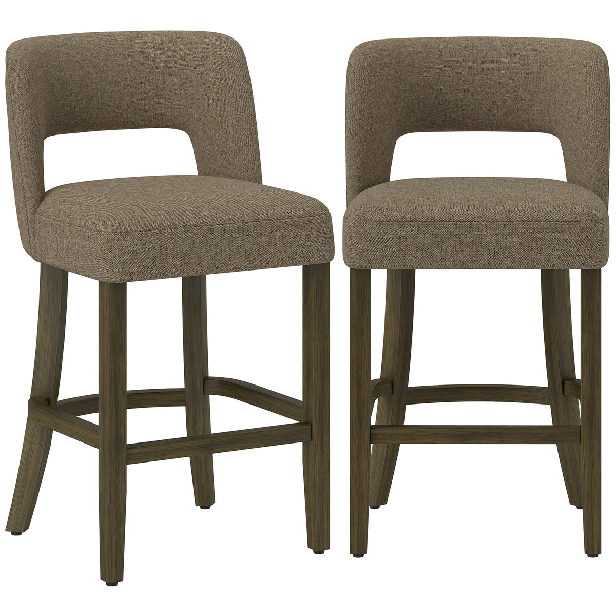 HOMCOM Bar Stools Set of 2, Counter Height Bar Stools with Curved Backrest, for Kitchen Island, Dining Room, Living Room, Brown Default Title