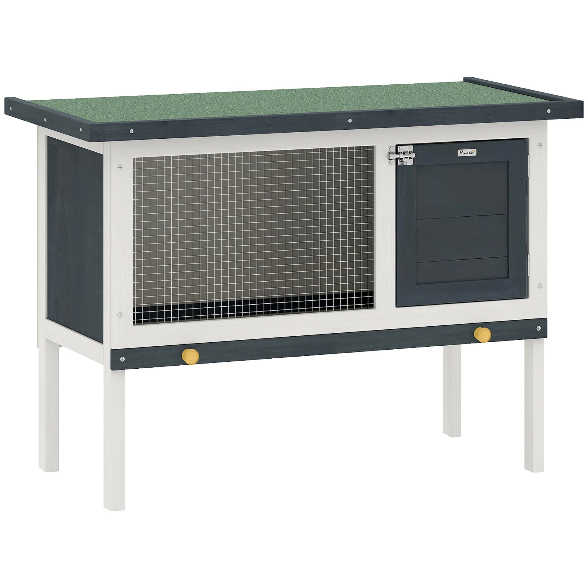 PawHut Wooden Rabbit Hutch Guinea Pig Hutch Bunny Cage Small Animal Habitat Openable Asphalt Roof for Outdoor Use 90 x 45 x 65 cm