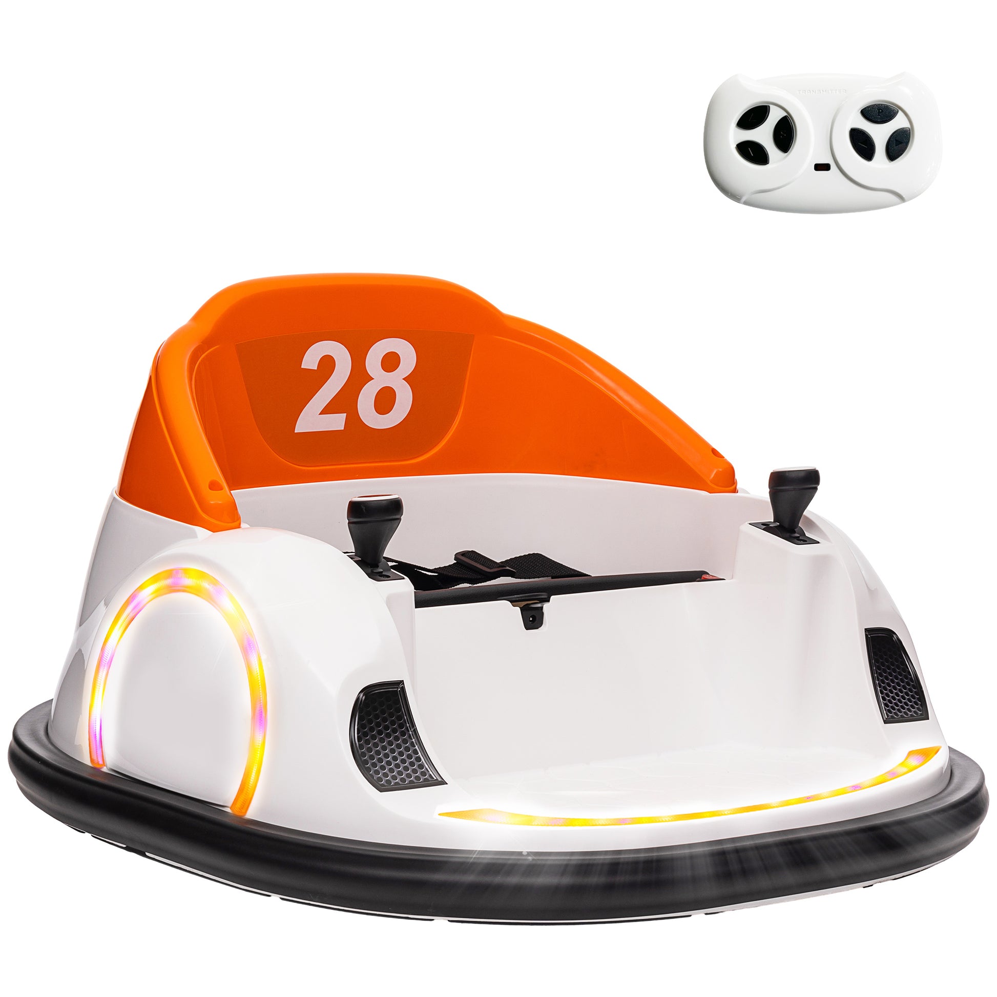 AIYAPLAY 360Â° Rotation Kids Bumper Car, 12V Waltzer Car with Remote Control, Dual Joysticks, Music Lights, Orange