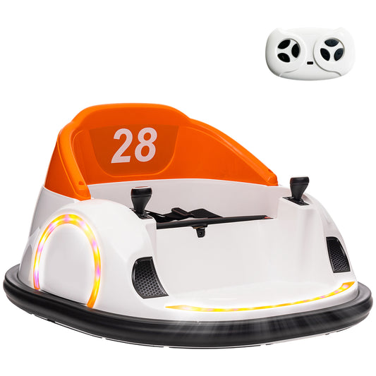 AIYAPLAY 360Â° Rotation Kids Bumper Car, 12V Waltzer Car with Remote Control, Dual Joysticks, Music Lights, Orange