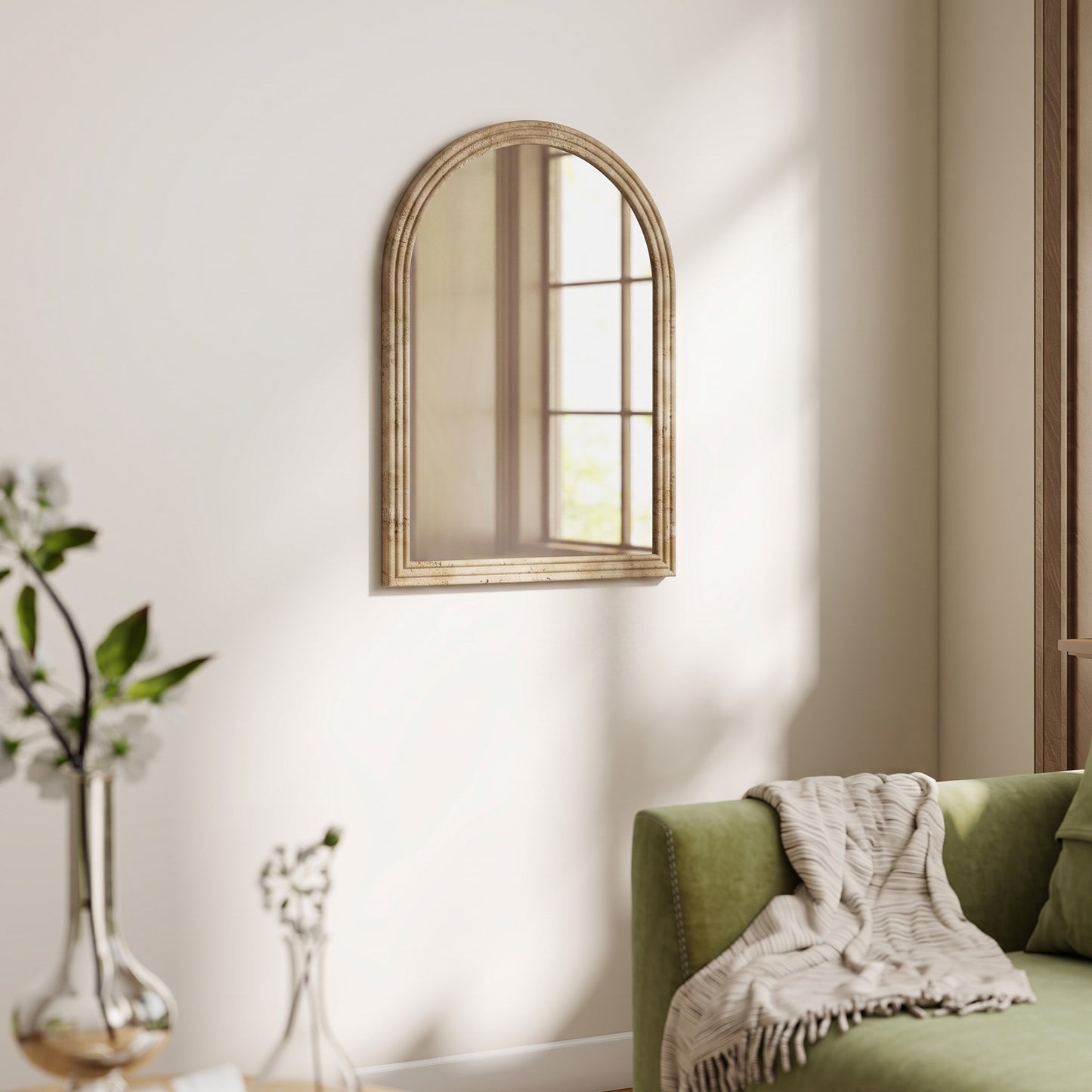HOMCOM Modern Wall-Mounted Mirror, Arched Wall Mirror with Grooved Edge for Living Room, Entryway, Hallway, Brown