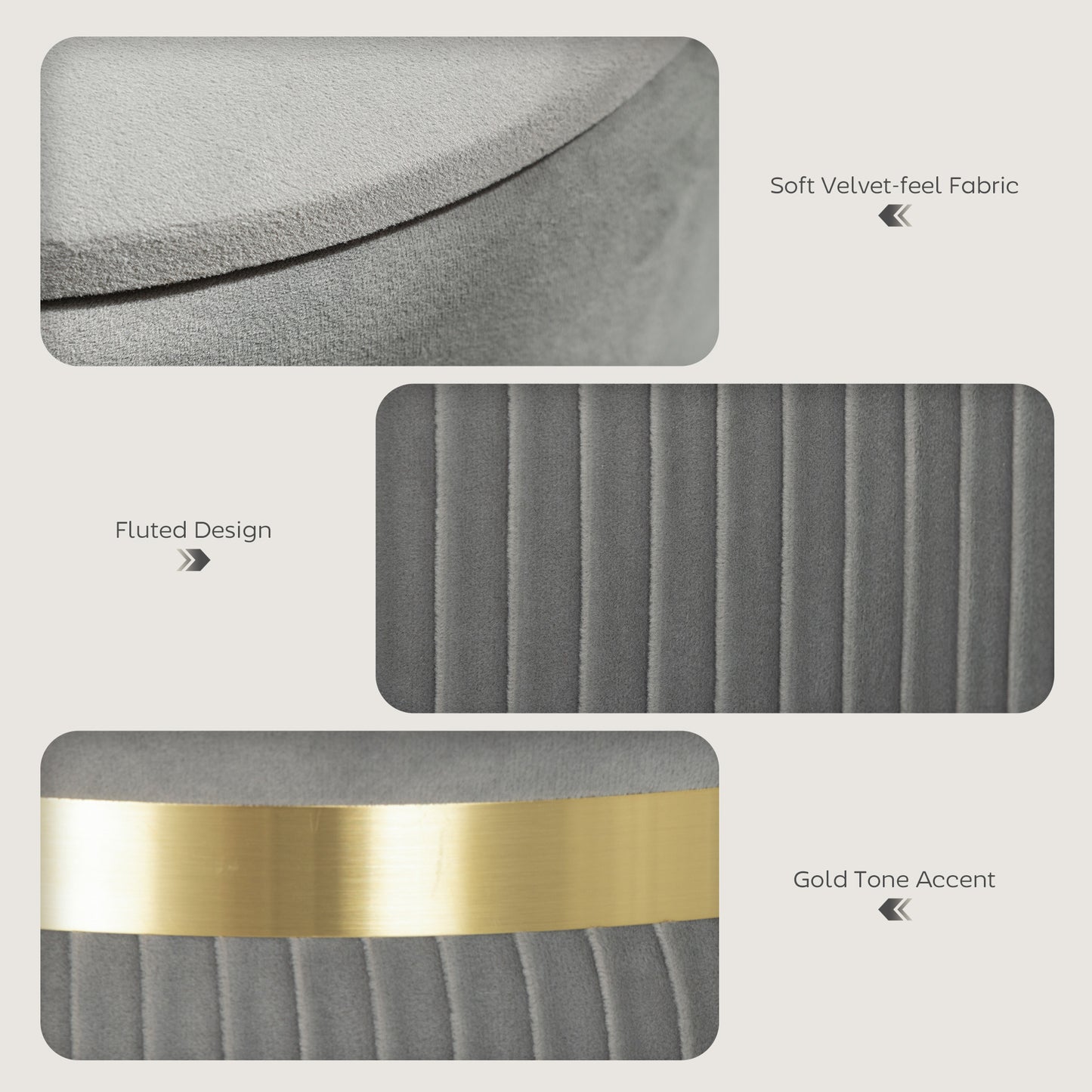 HOMCOM Velvet-Feel Storage Ottoman - Light Grey