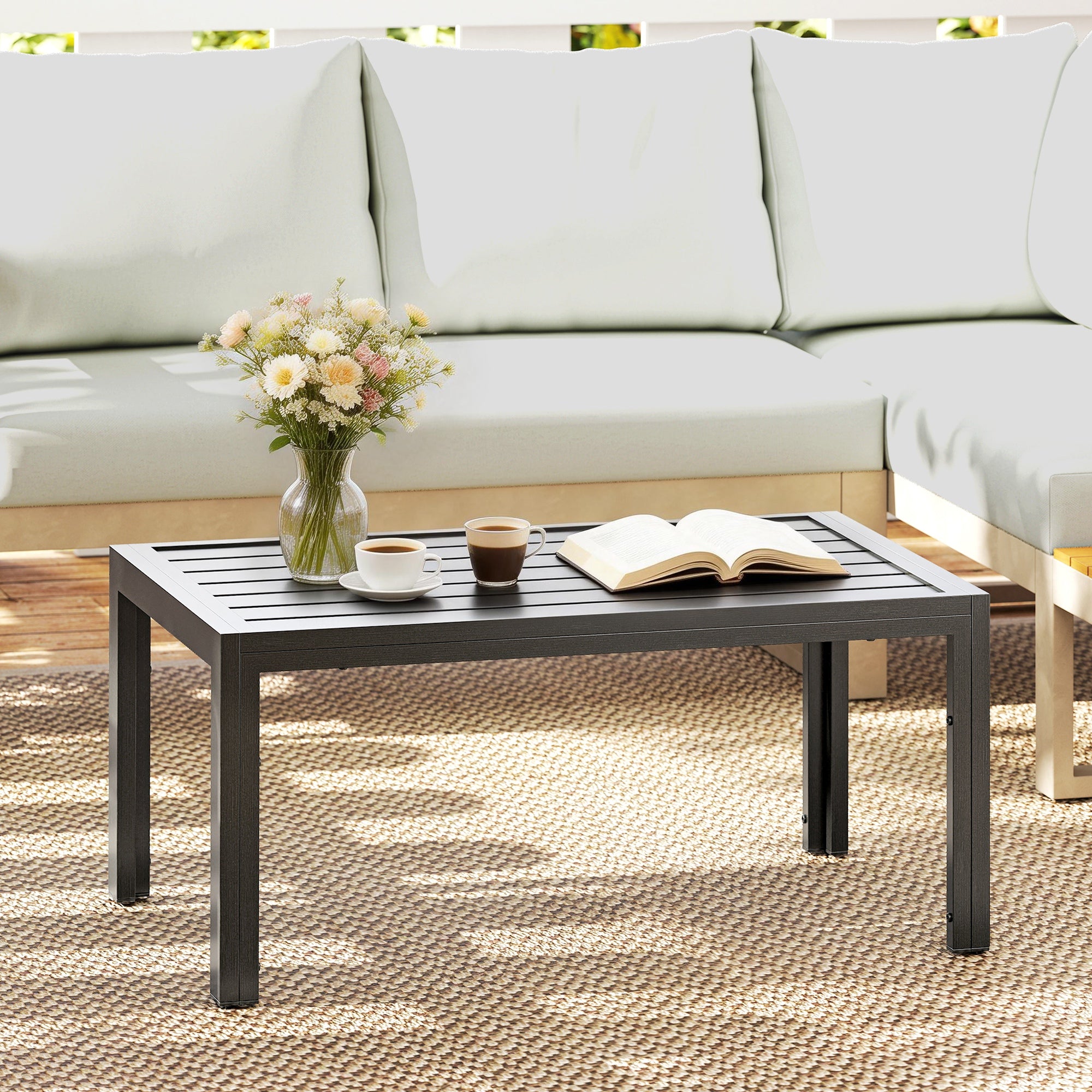 Outsunny Outdoor Side Table, Rectangular Patio Coffee Side Table with ...