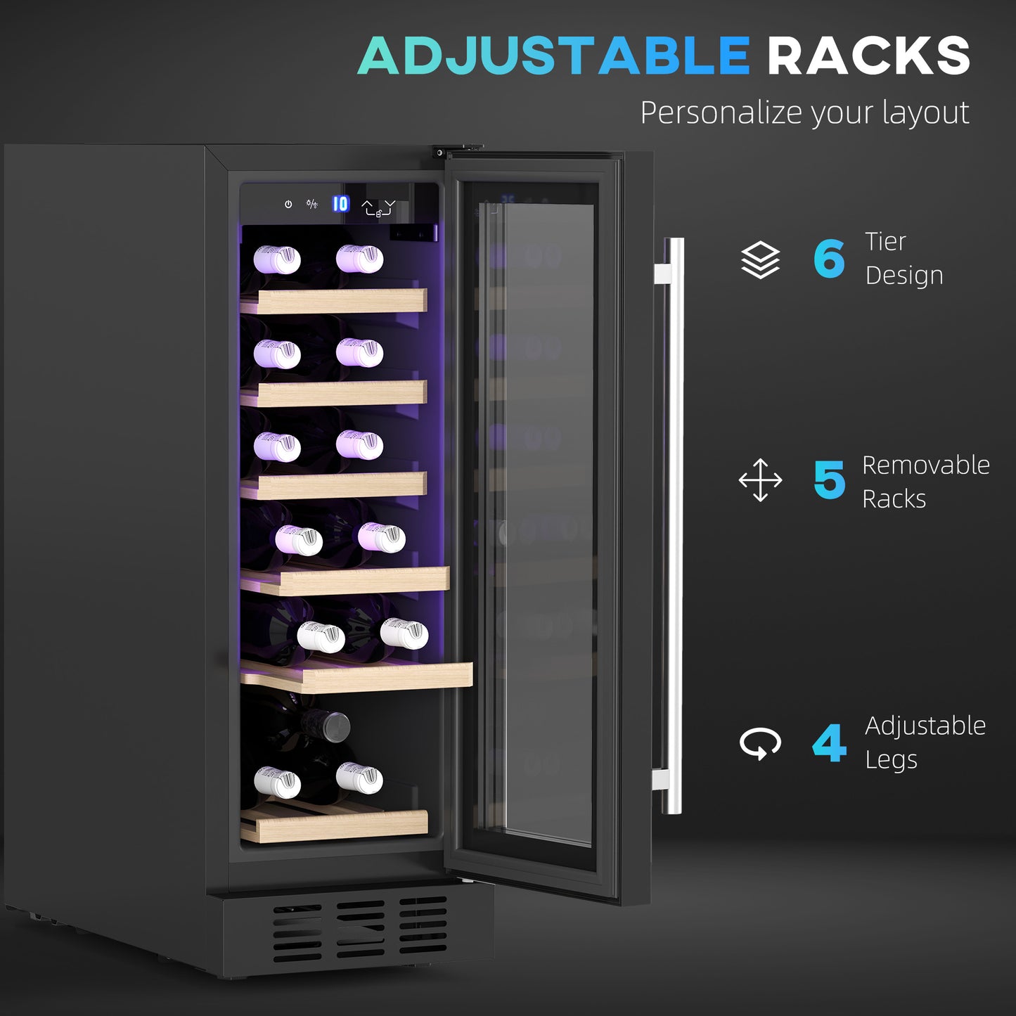 HOMCOM 19 Bottle 5-18â„ƒ Wooden Rack Wine Fridge - Black