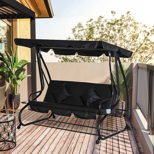 Outsunny Three-Seater Garden Swing Bed - Black