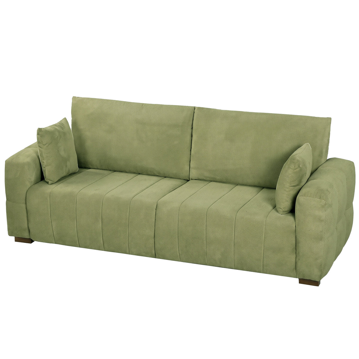 HOMCOM 3 Seater Sofa, Upholstered Velvet Couch for Bedroom with Pillows, Padded Cushion and Wood Legs, Green Default Title