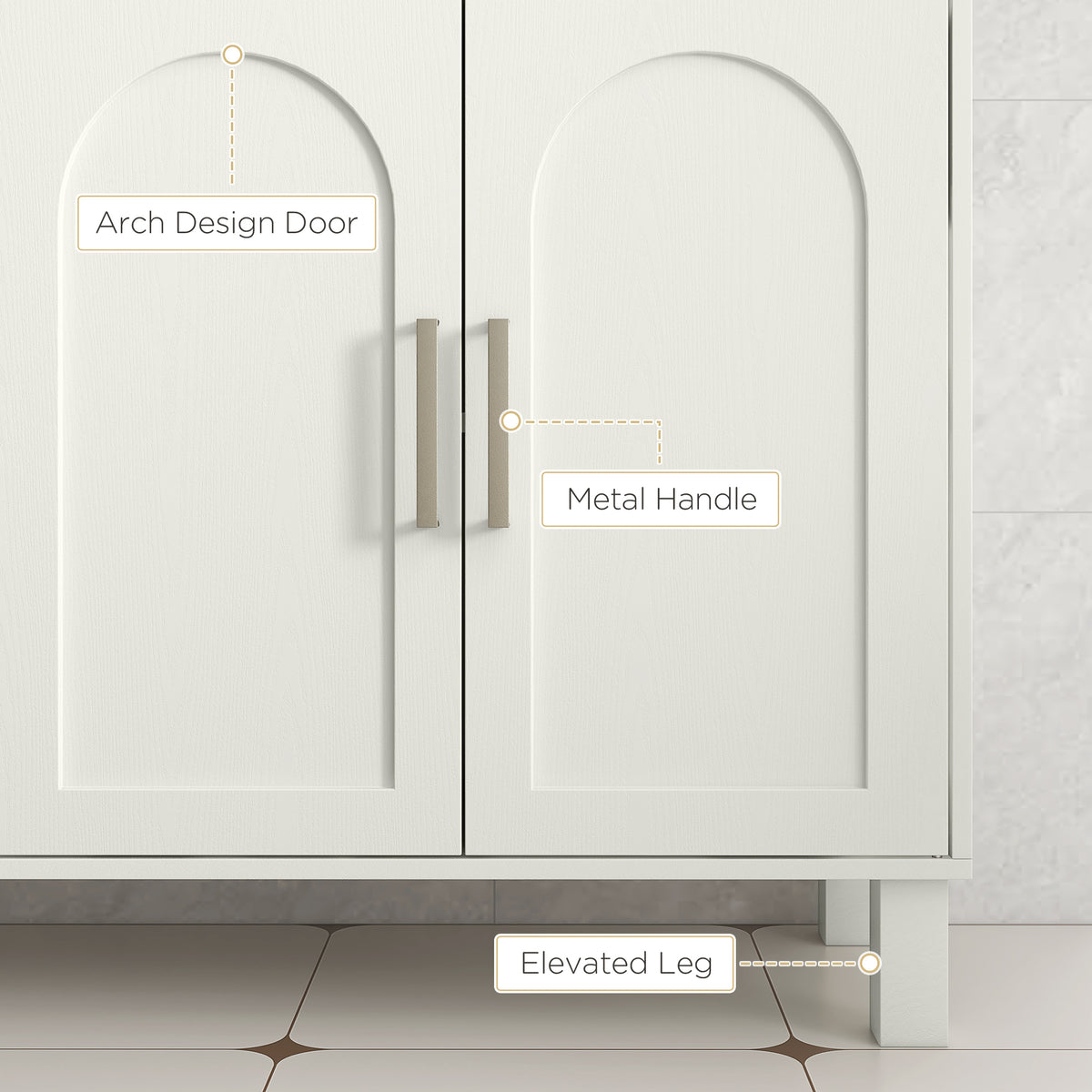 HOMCOM Under Sink Cabinet, Bathroom Sink Cabinet with U-Shaped Cutout, Two-Level Cupboard, Adjustable Shelf for Basin, Cream