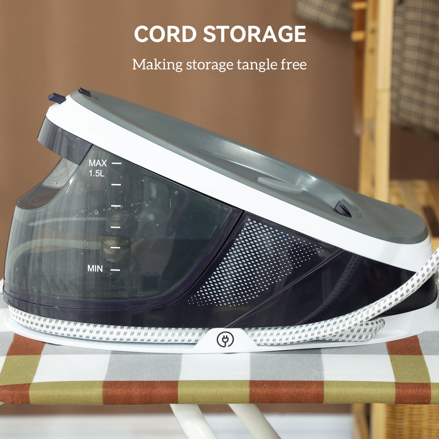 HOMCOM Steam Generator Iron, Energy-Saving, Self-Cleaning, Powerful Vertical Steam, Automatic Shut-Off, Ceramic Non-stick Soleplate, Large 1.5L Detachable Water Tank, 8 Bar, c, Blue