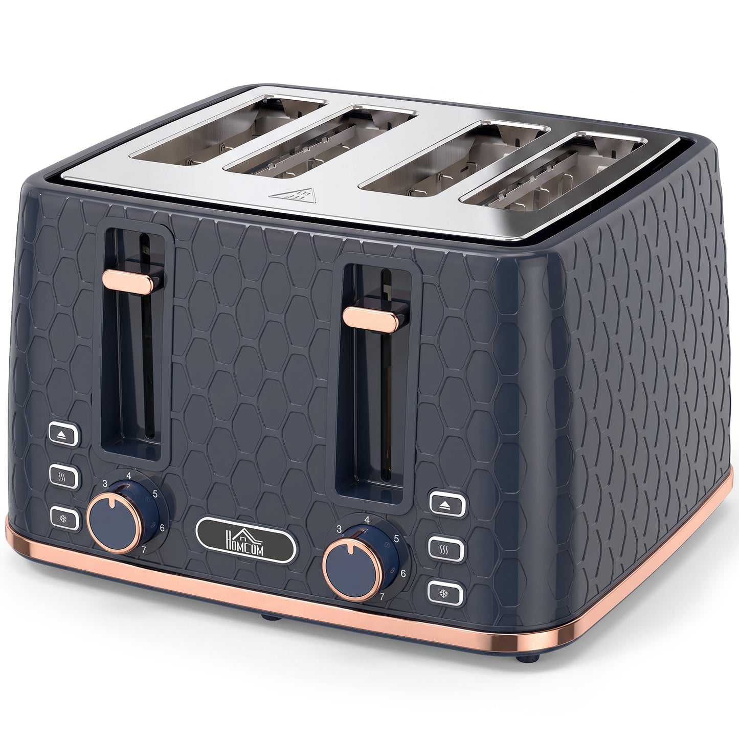HOMCOM Toaster 4 slice, Toaster with 7 Browning Levels, High Lift, Reheat/Defrost/Cancel, Self-centring Function, Dark Blue