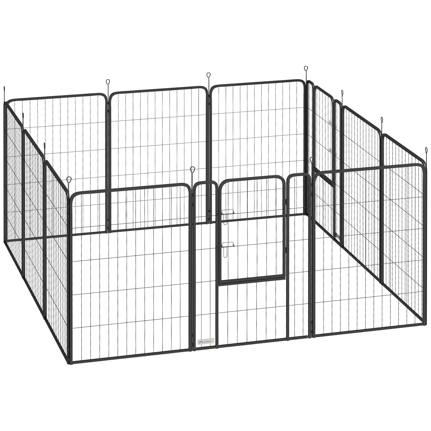 PawHut 12-Panel Solid Dog Playpen with Doors, for Large Dogs, 100cm Tall, Black Default Title