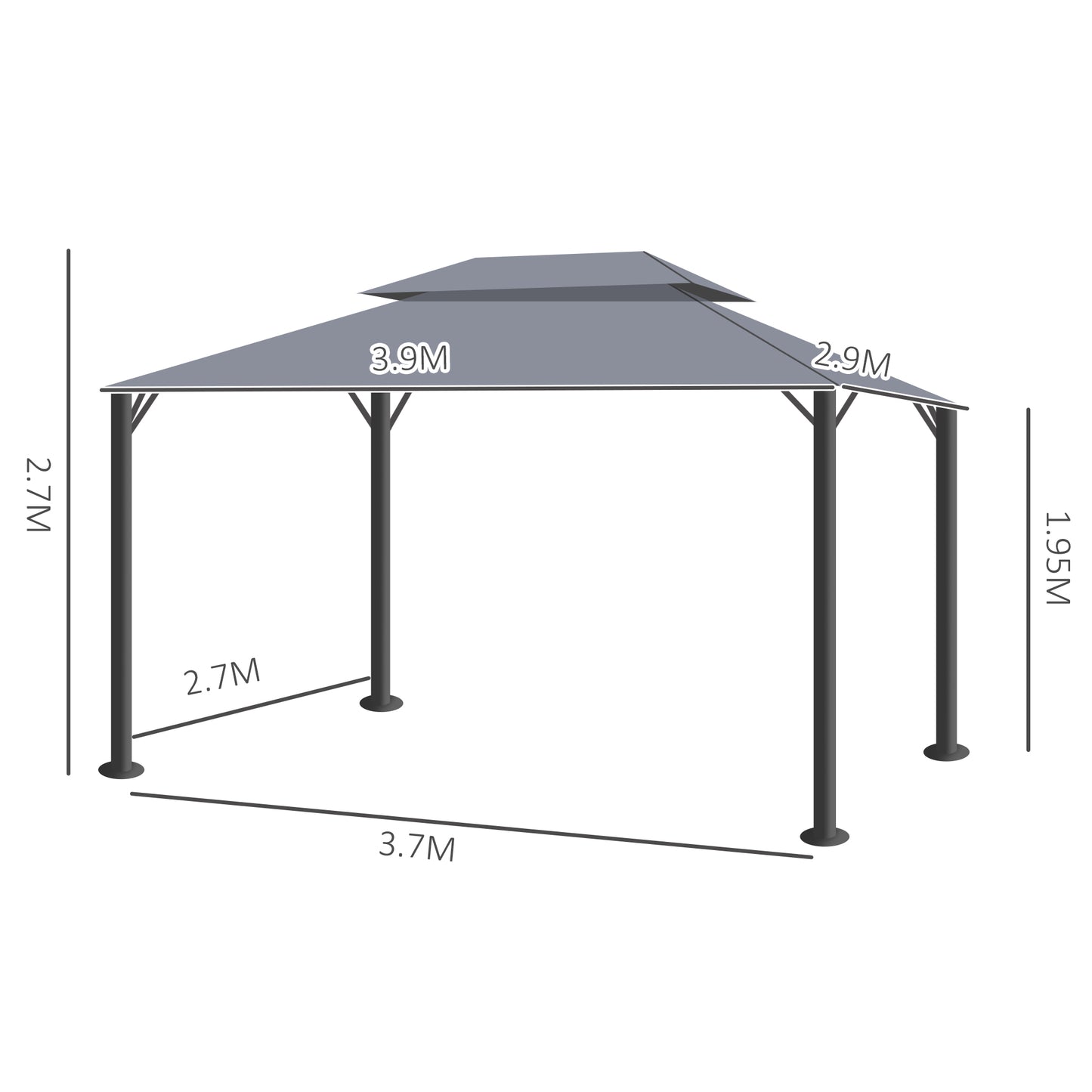 Outsunny 3 x 4m Aluminium GardenÂ Gazebo, Marquee Canopy Shelter Pavilion Party Tent with Nets and Curtains for Garden and Deck, Dark Grey