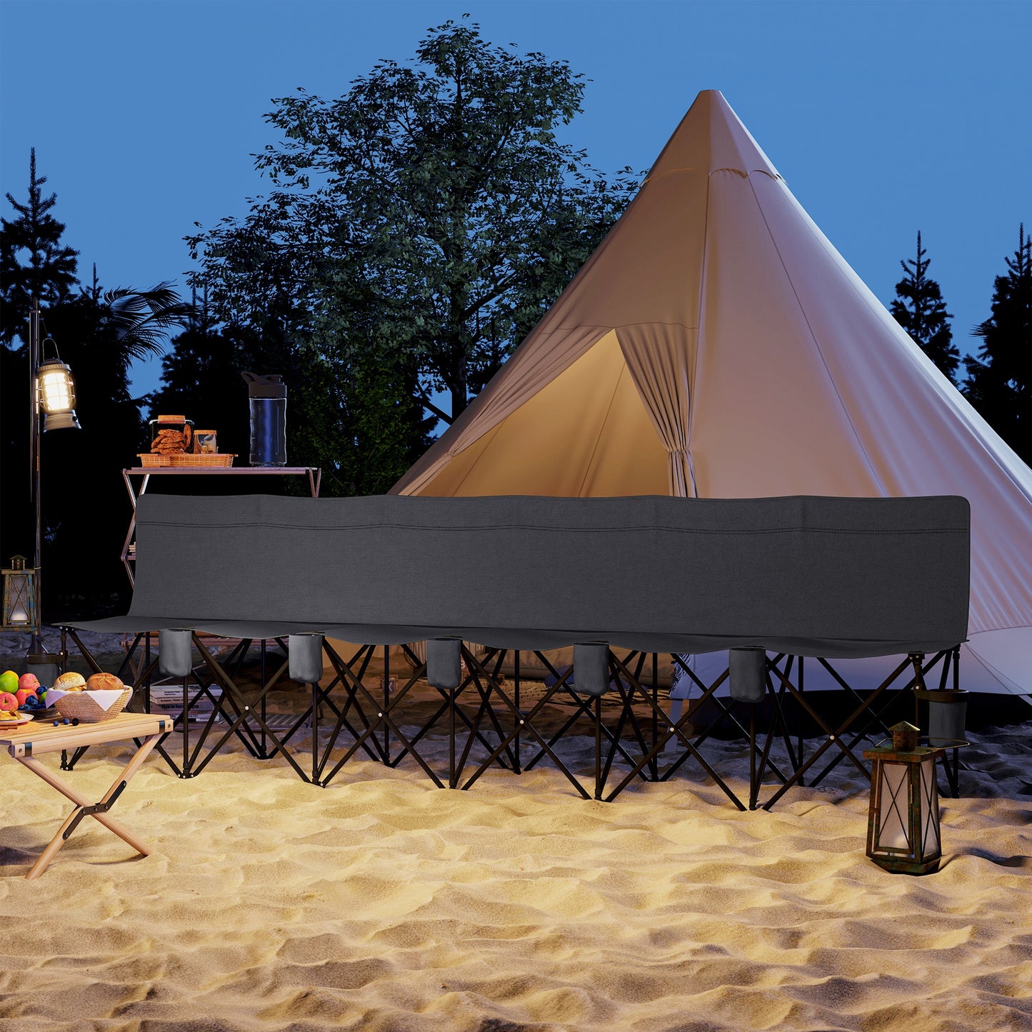 Outsunny 6 Seater Folding Camping Chair with Cup Holder & Carry Bag - Charcoal Grey