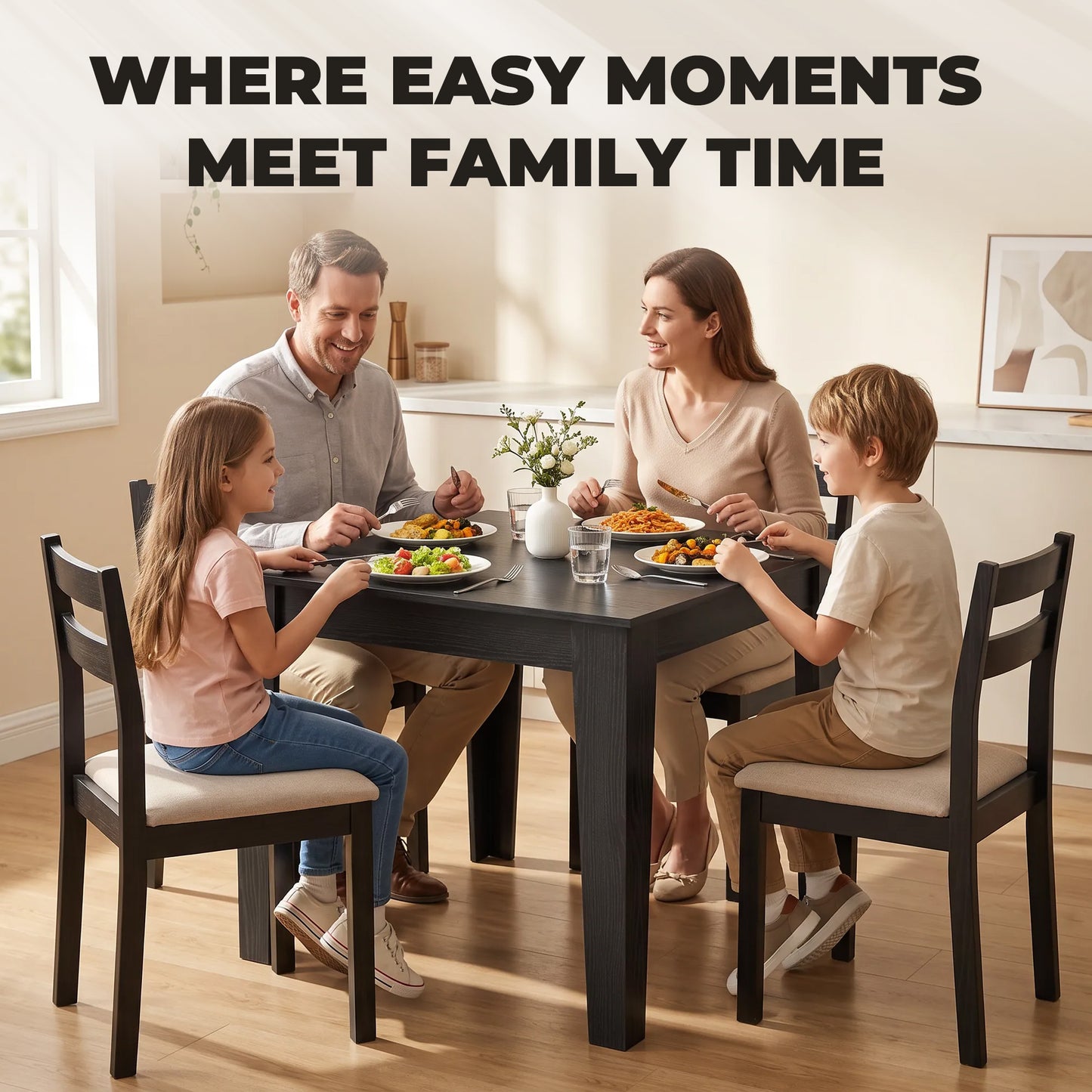 HOMCOM Dining Table for 4, 80L x 80W x 75Hcm, Modern Square Kitchen Table with Wood Effect Tabletop, Black Wood Effect