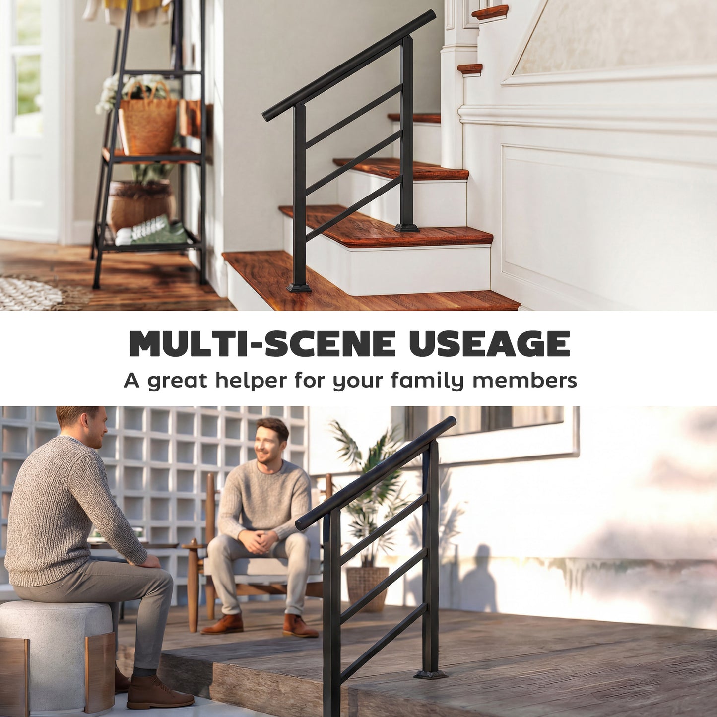 Outsunny Outdoor Handrail for Stairs, 0Â°-45Â° Adjustable Wrought Iron Exterior Handrail, Fit 1 to 3 Steps Stair Railing